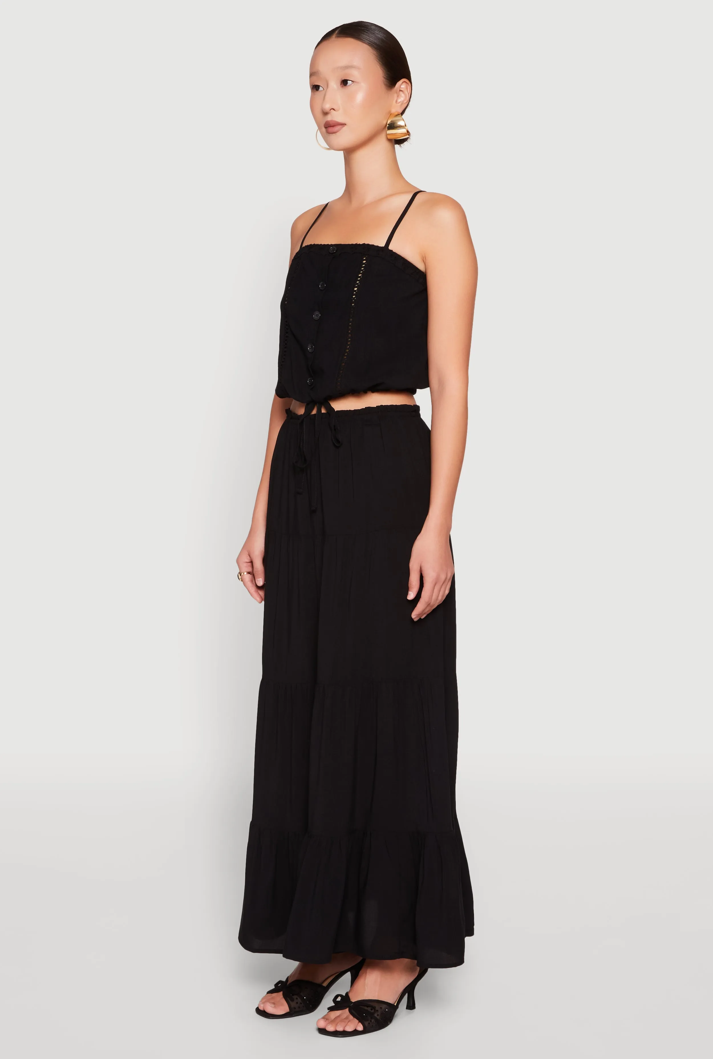 Almost Famous Faux Button Tie Front Crop Top sold by Rainbow product image thumbnail 5