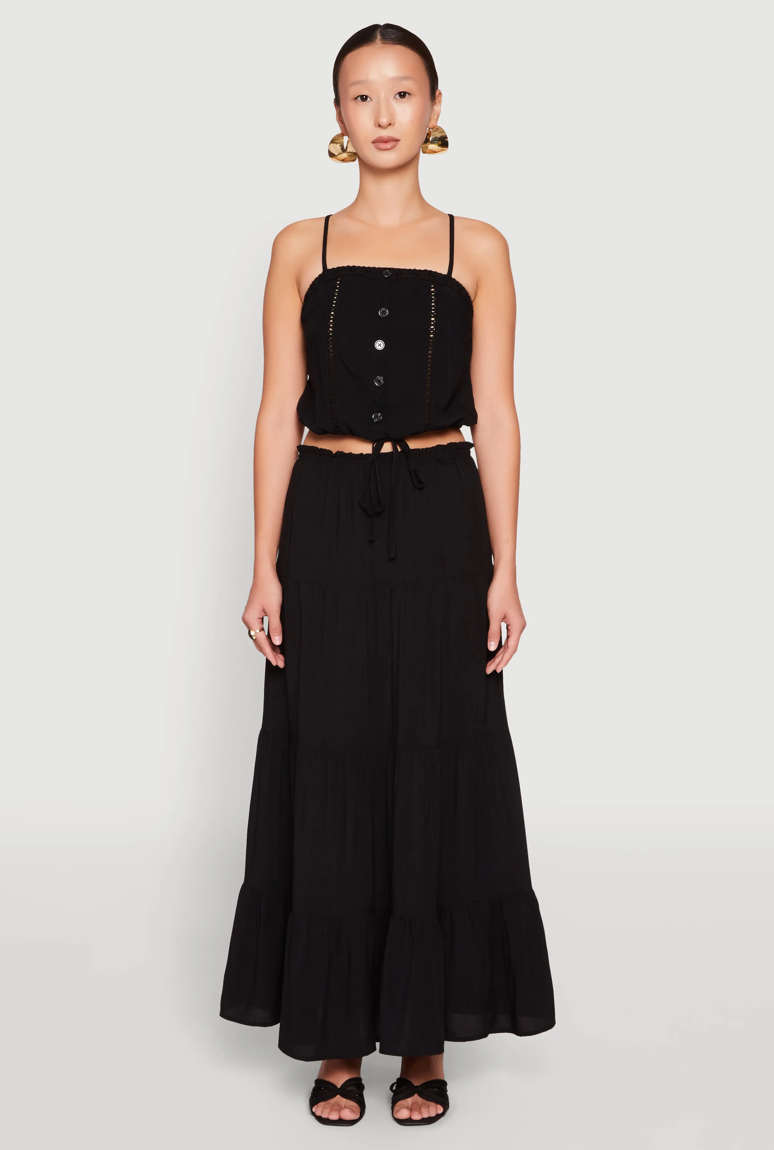 Almost Famous Faux Button Tie Front Crop Top sold by Rainbow product image thumbnail 2