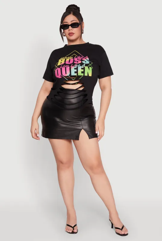 Plus Size Laser Cut Boss Queen Graphic Tee sold by Rainbow