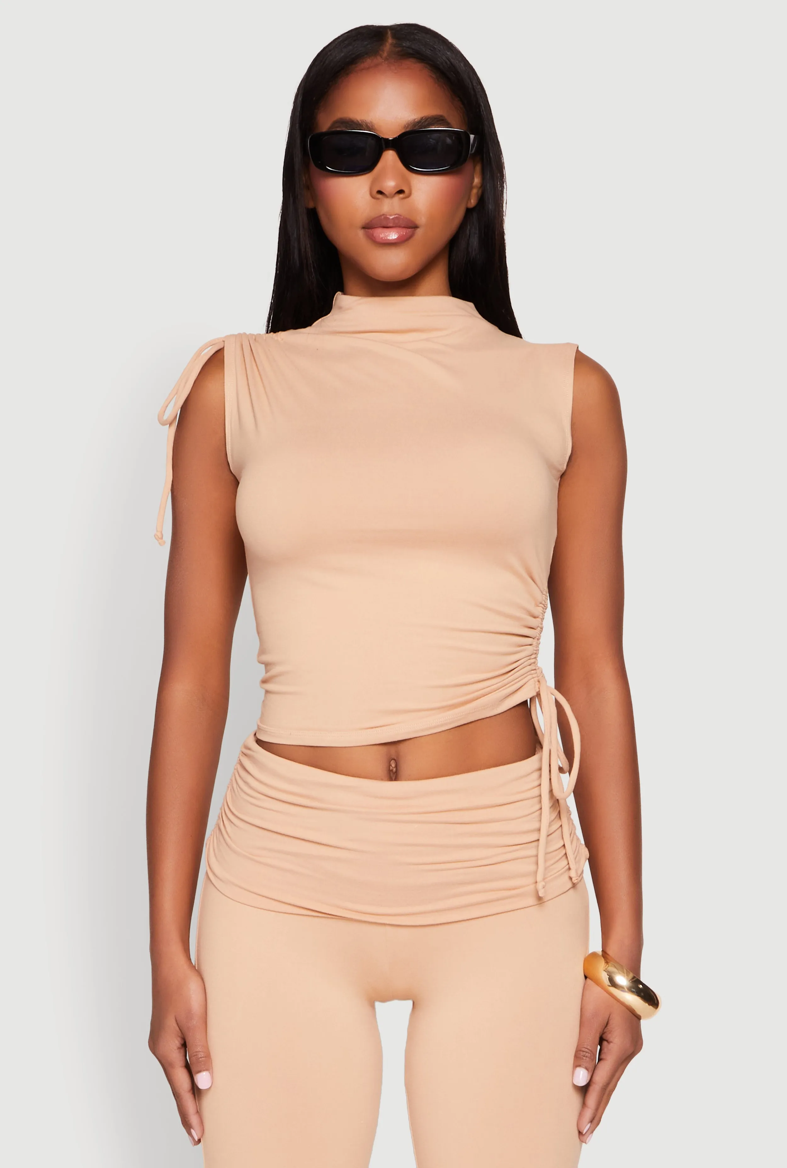Ruched Mock Neck Crop Top sold by Rainbow