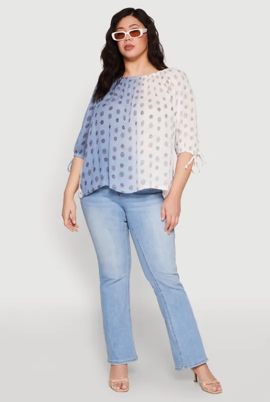 Plus Size Ombre Flower Print Blouse sold by Rainbow