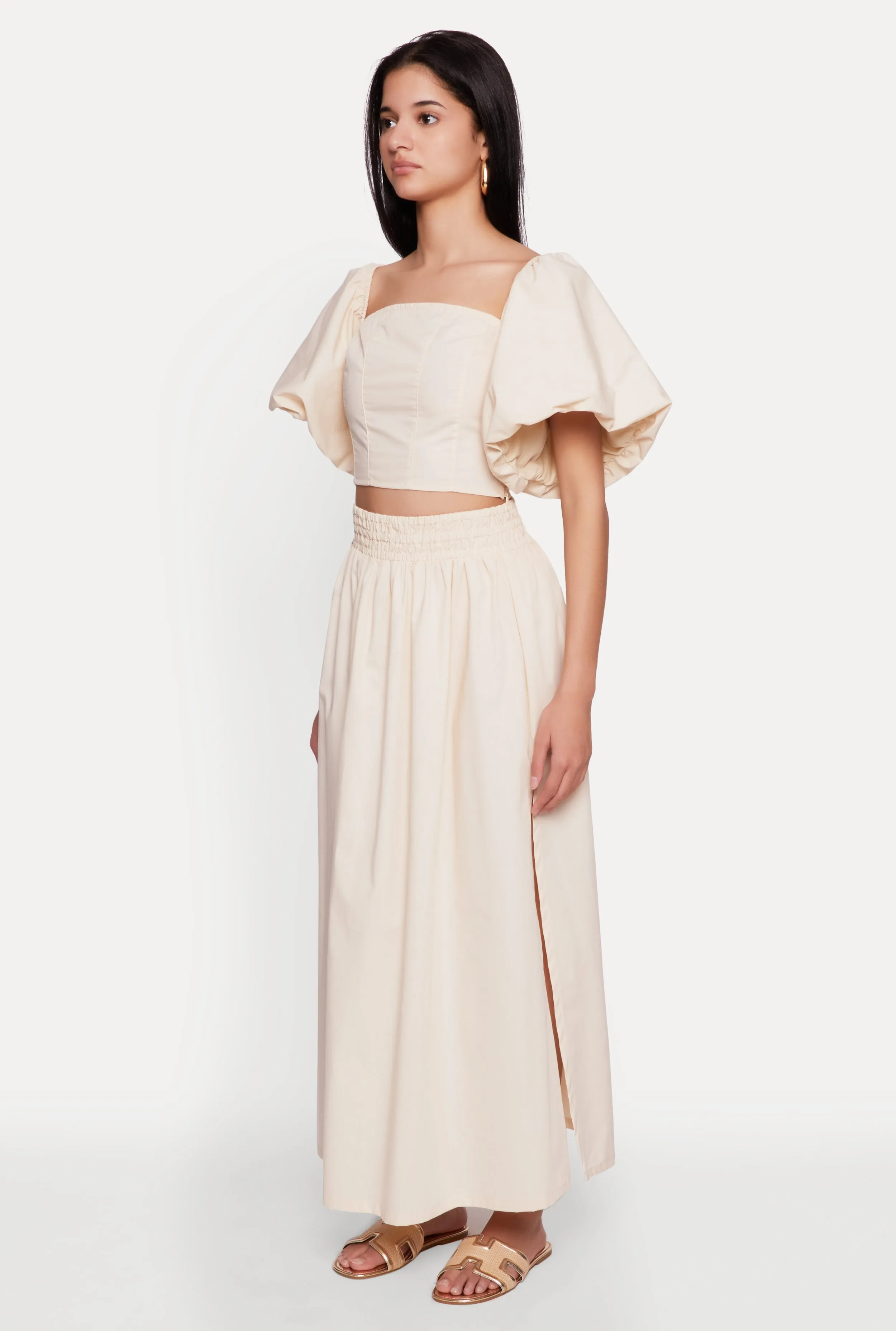 Poplin Puff Sleeve Corset Crop Top sold by Rainbow product image thumbnail 5