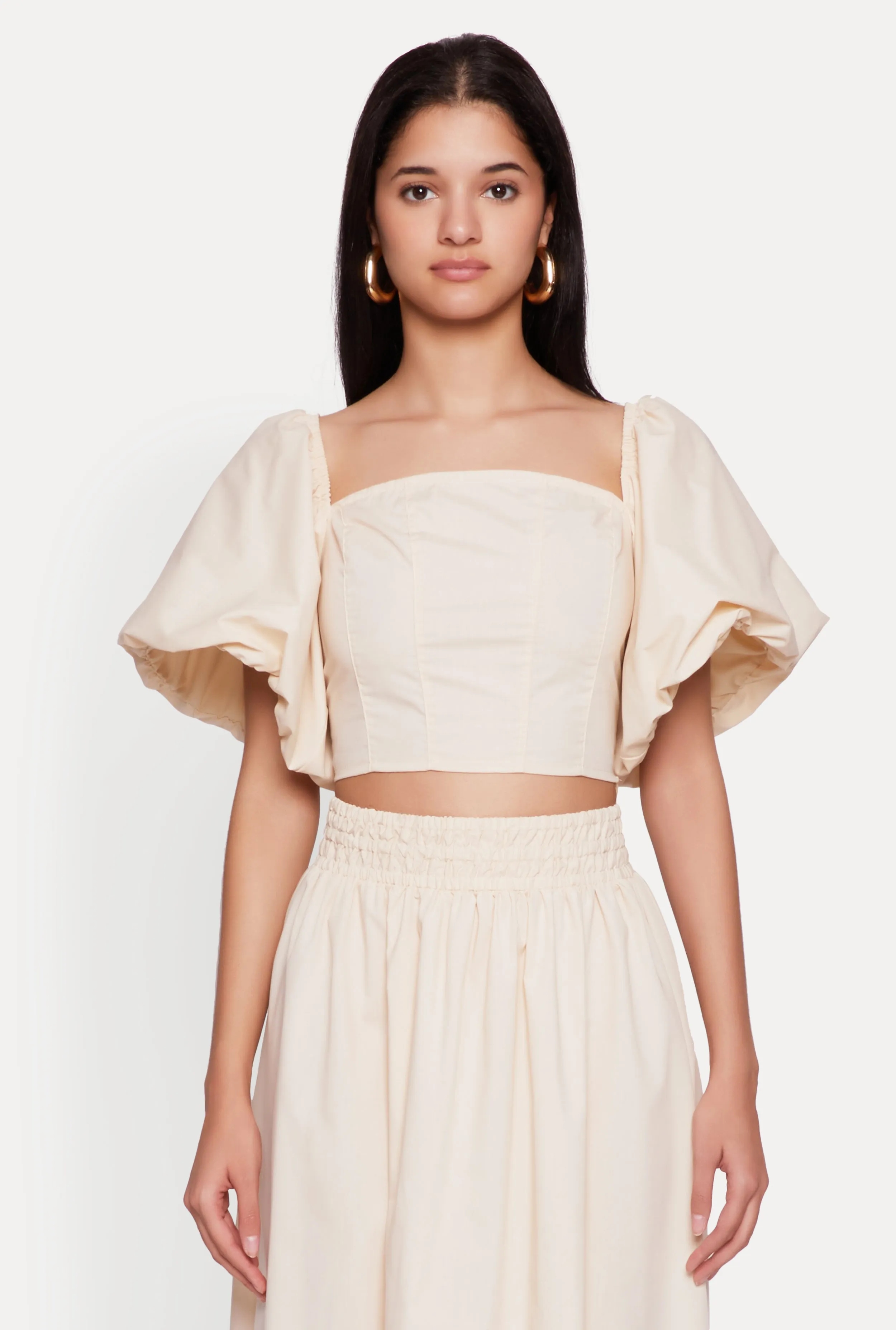 Poplin Puff Sleeve Corset Crop Top sold by Rainbow