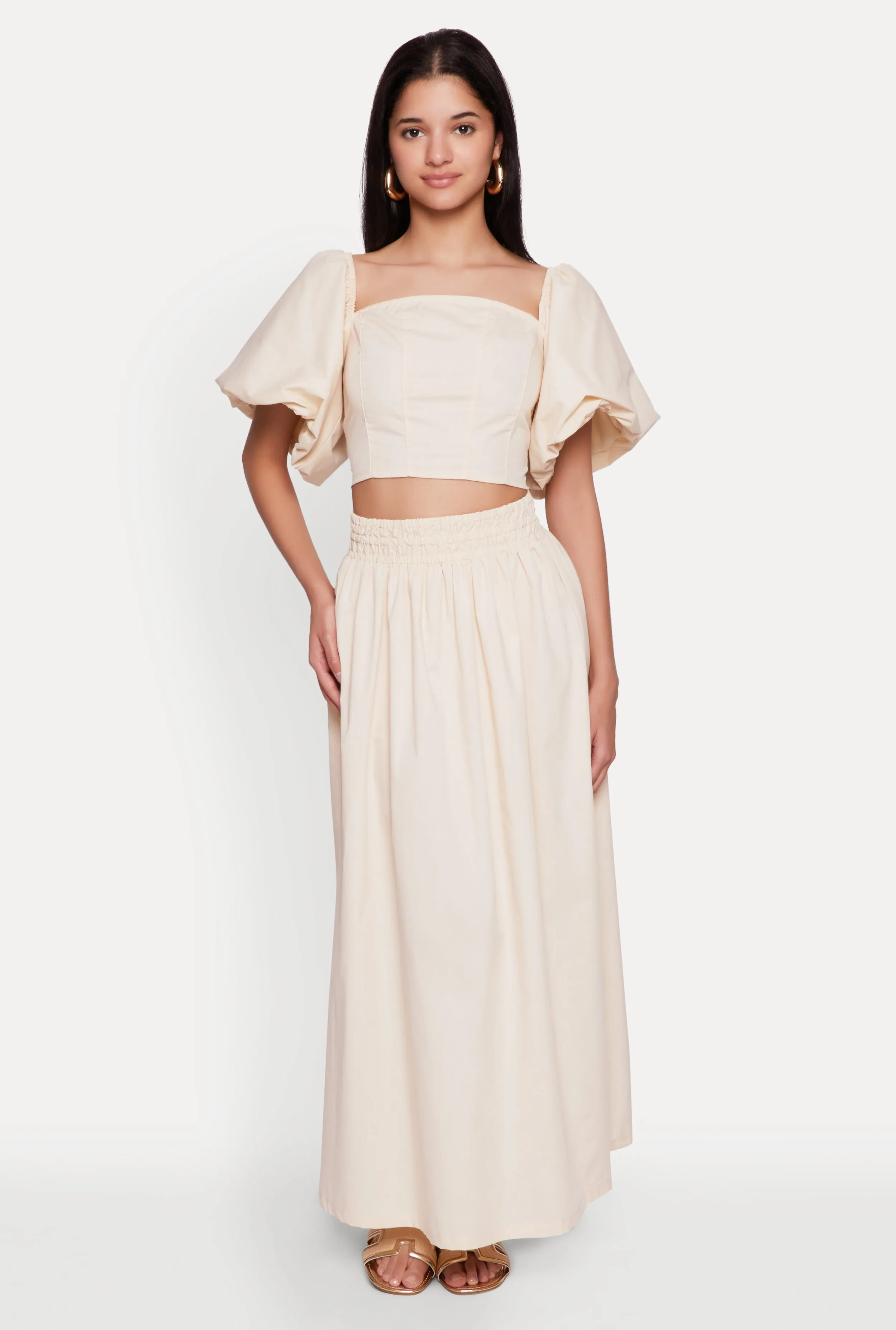 Poplin Puff Sleeve Corset Crop Top sold by Rainbow product image thumbnail 3