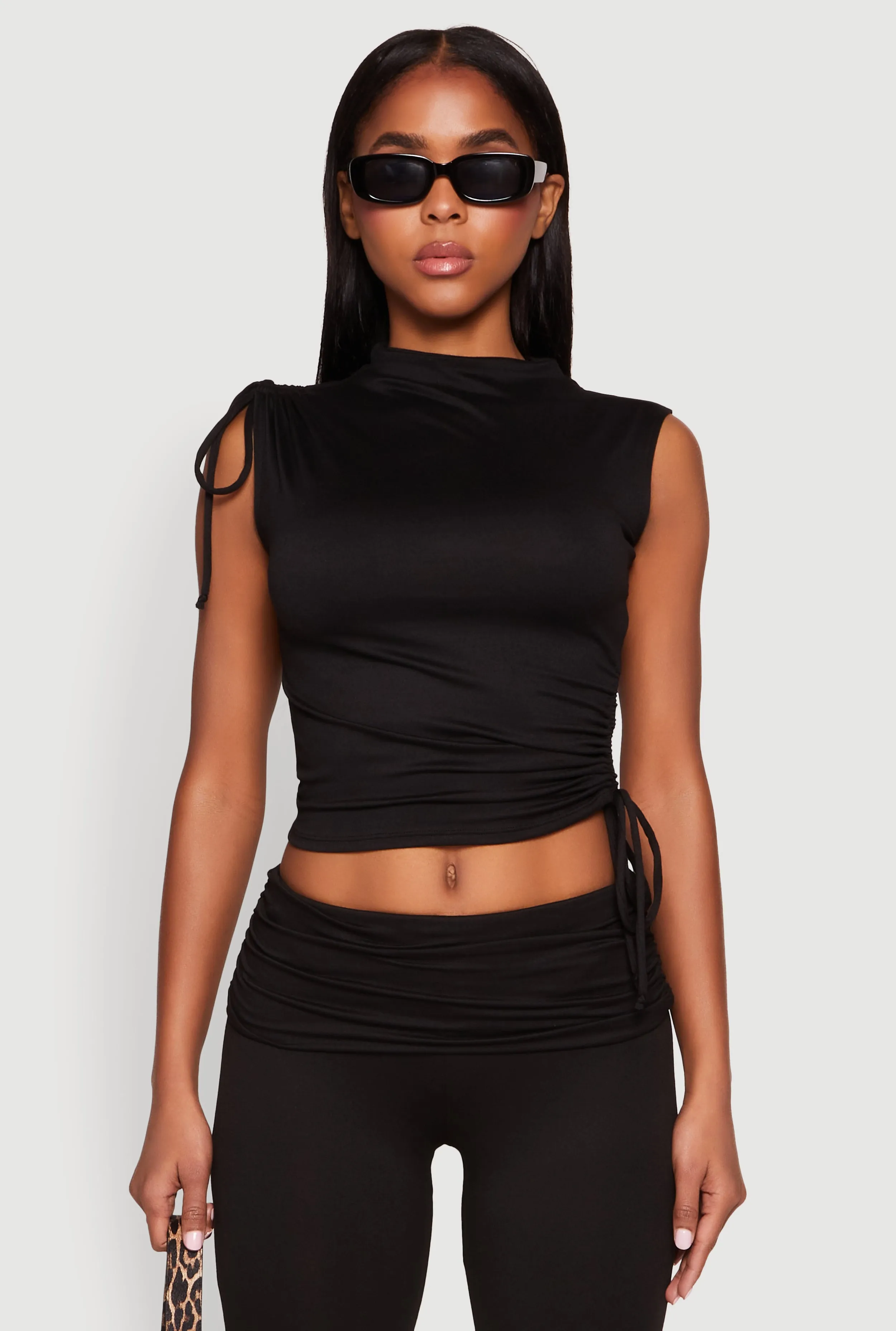 Ruched Mock Neck Crop Top sold by Rainbow