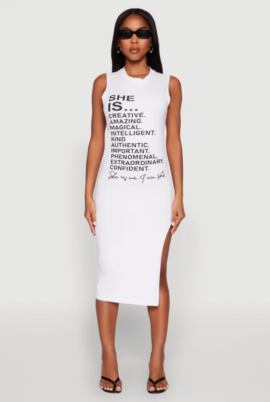 She Is Graphic Print T Shirt Dress sold by Rainbow