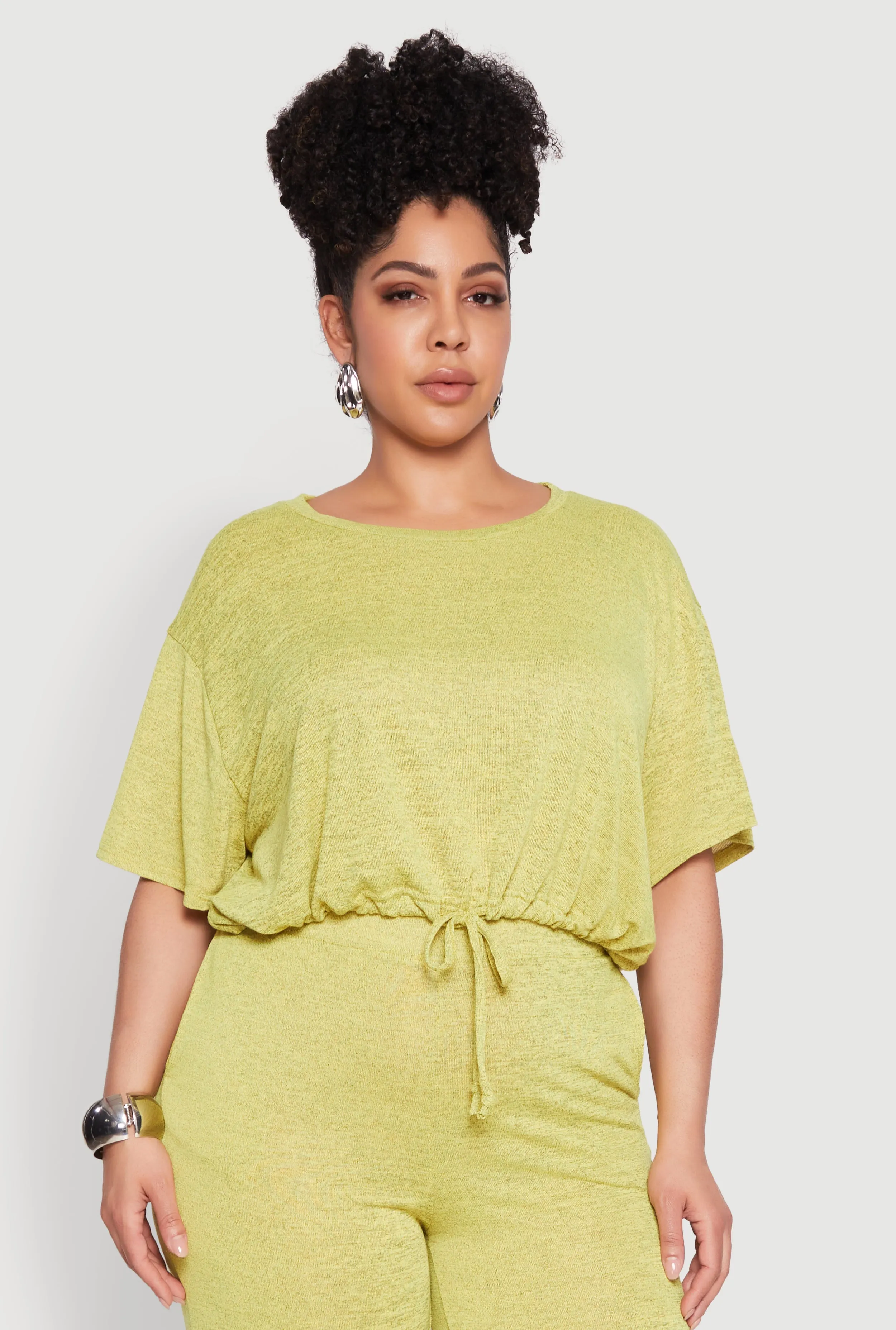 Plus Size Daisy Brushed Knit Drawstring Hem Tee sold by Rainbow