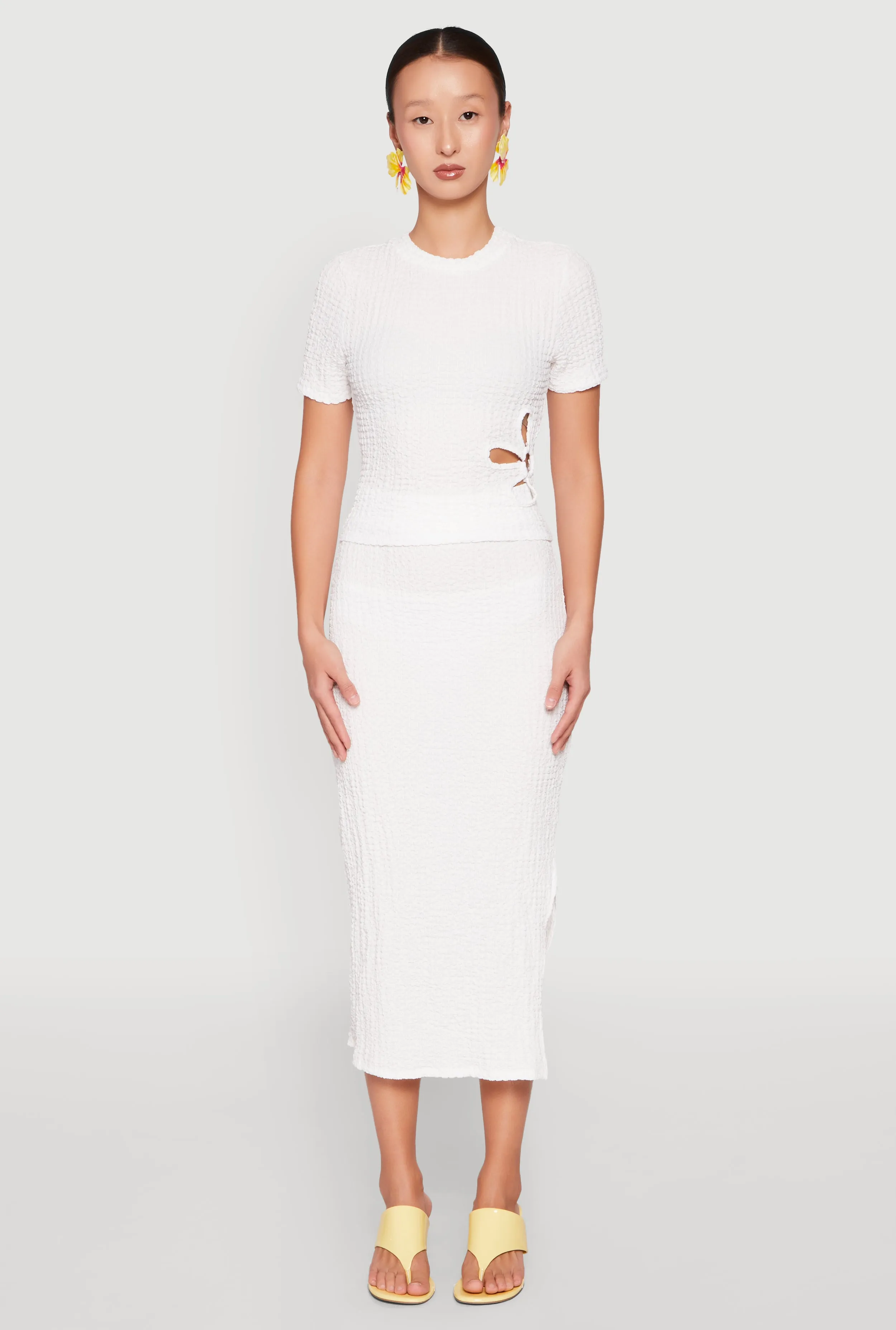 Flower Cut Out Textured Knit Top sold by Rainbow product image thumbnail 3