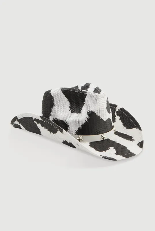 Cow Print Star Studded Cowboy Hat sold by Rainbow