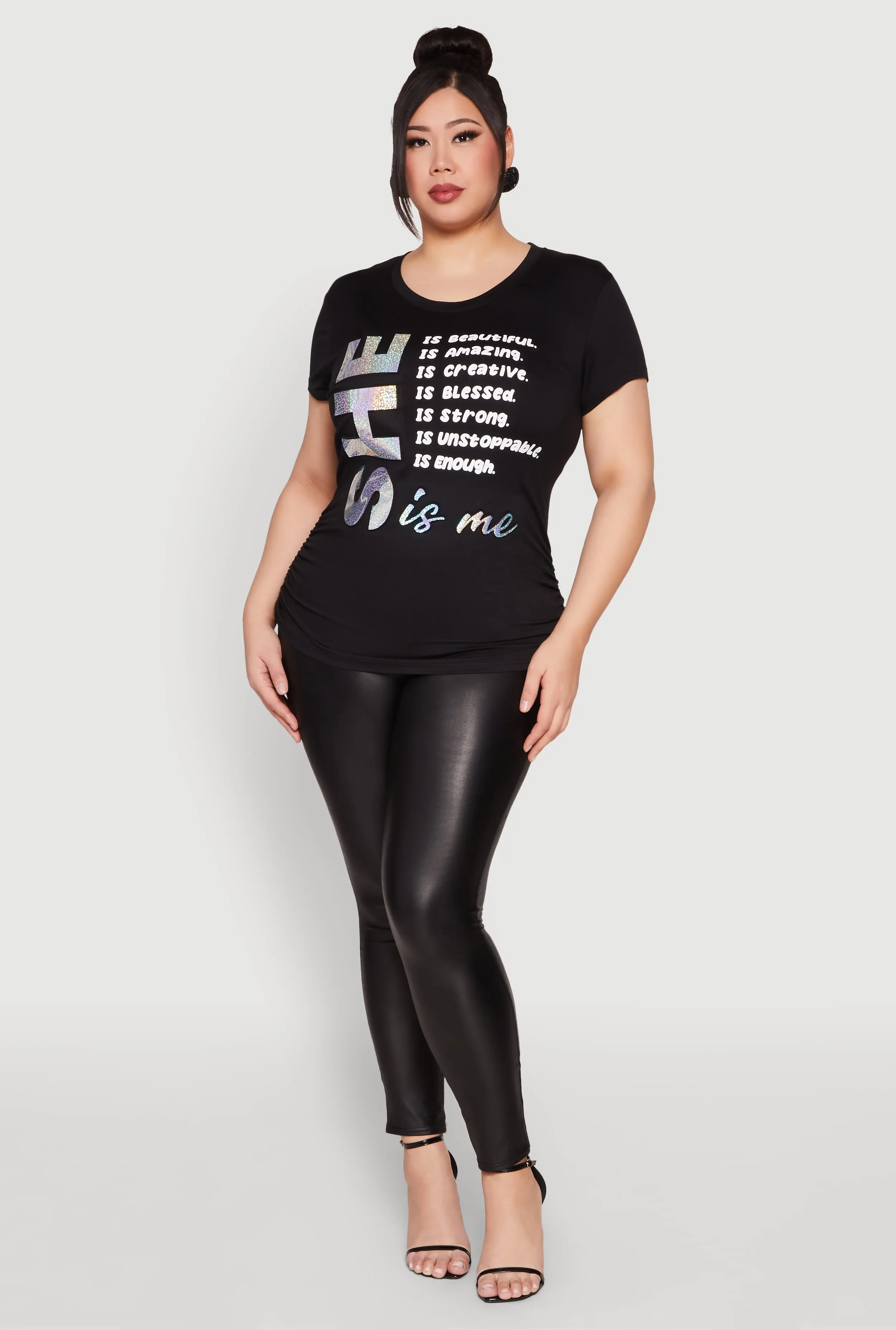 Plus Size 3D Foil She Is Me Graphic Tee sold by Rainbow