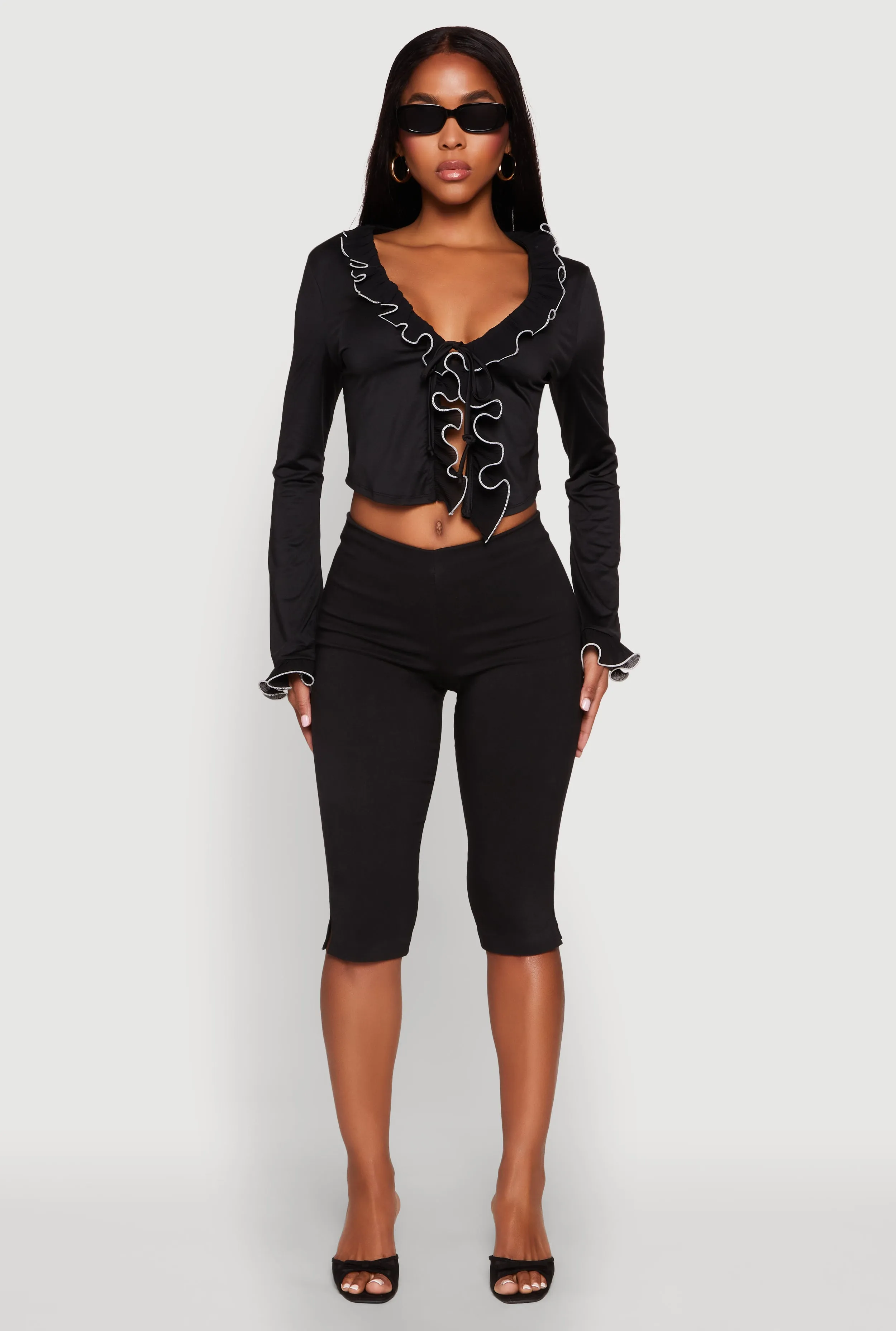 Ruffle Trim Tie Front Crop Top sold by Rainbow product image thumbnail 3