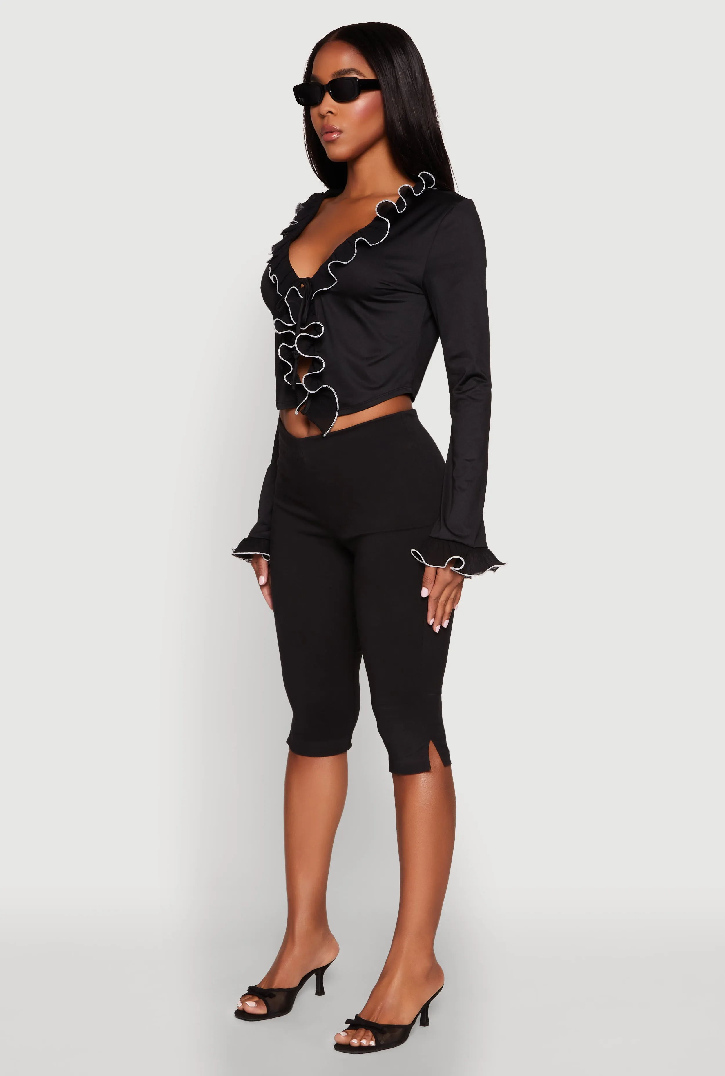 Ruffle Trim Tie Front Crop Top sold by Rainbow product image thumbnail 5