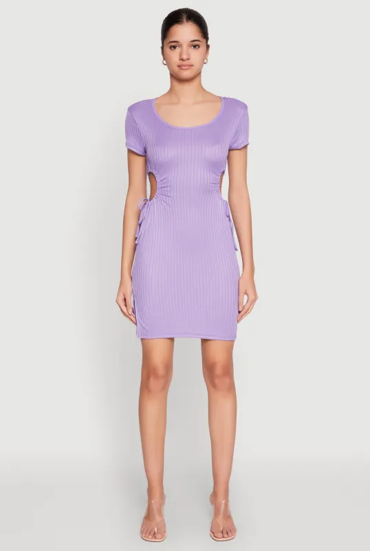 Rib Knit Side Ruched Keyhole Mini Dress sold by Rainbow