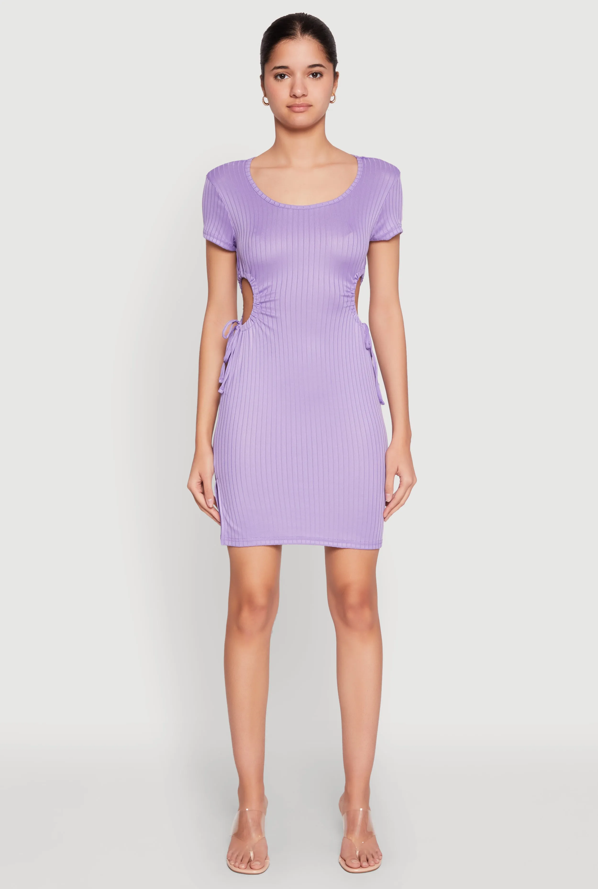 Rib Knit Side Ruched Keyhole Mini Dress sold by Rainbow