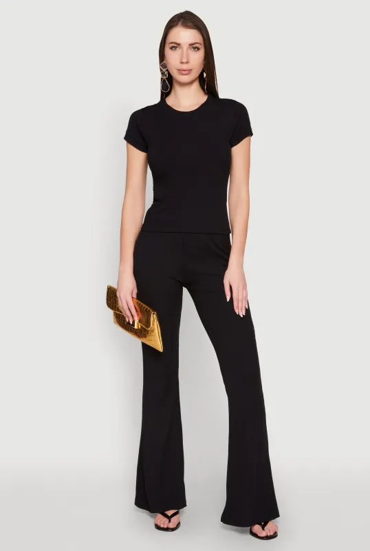 High Waisted Rib Knit Palazzo Pants sold by Rainbow