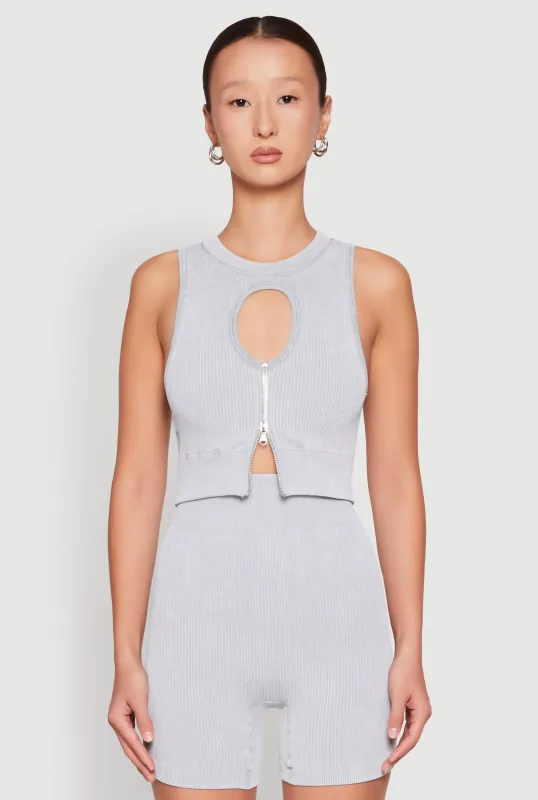 Ribbed Knit Keyhole Tank Top sold by Rainbow