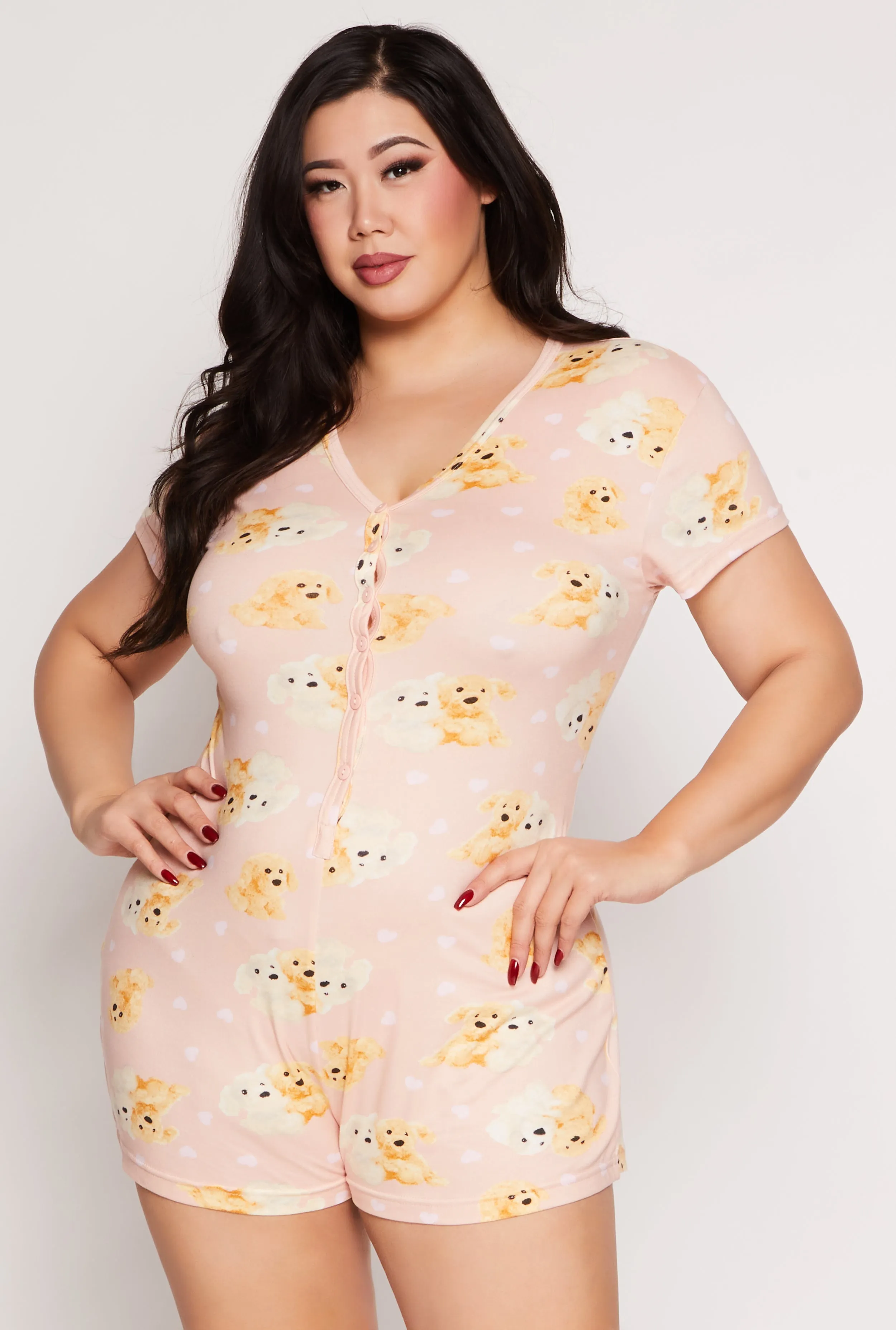 Plus Size Teddy Bear Print Button Front Pajama Romper sold by Rainbow product image thumbnail 2