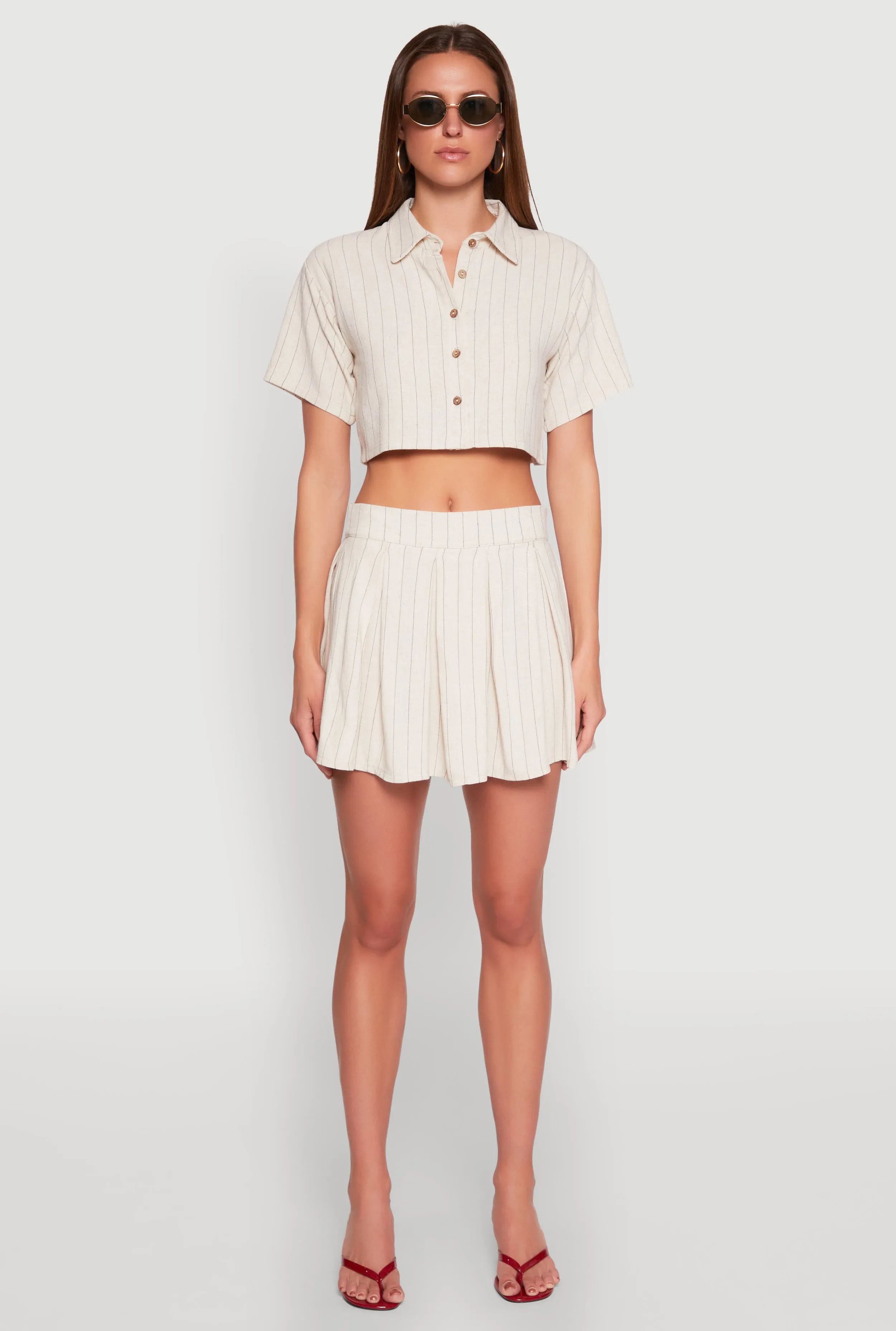 Linen Mini Pleated Skirt sold by Rainbow