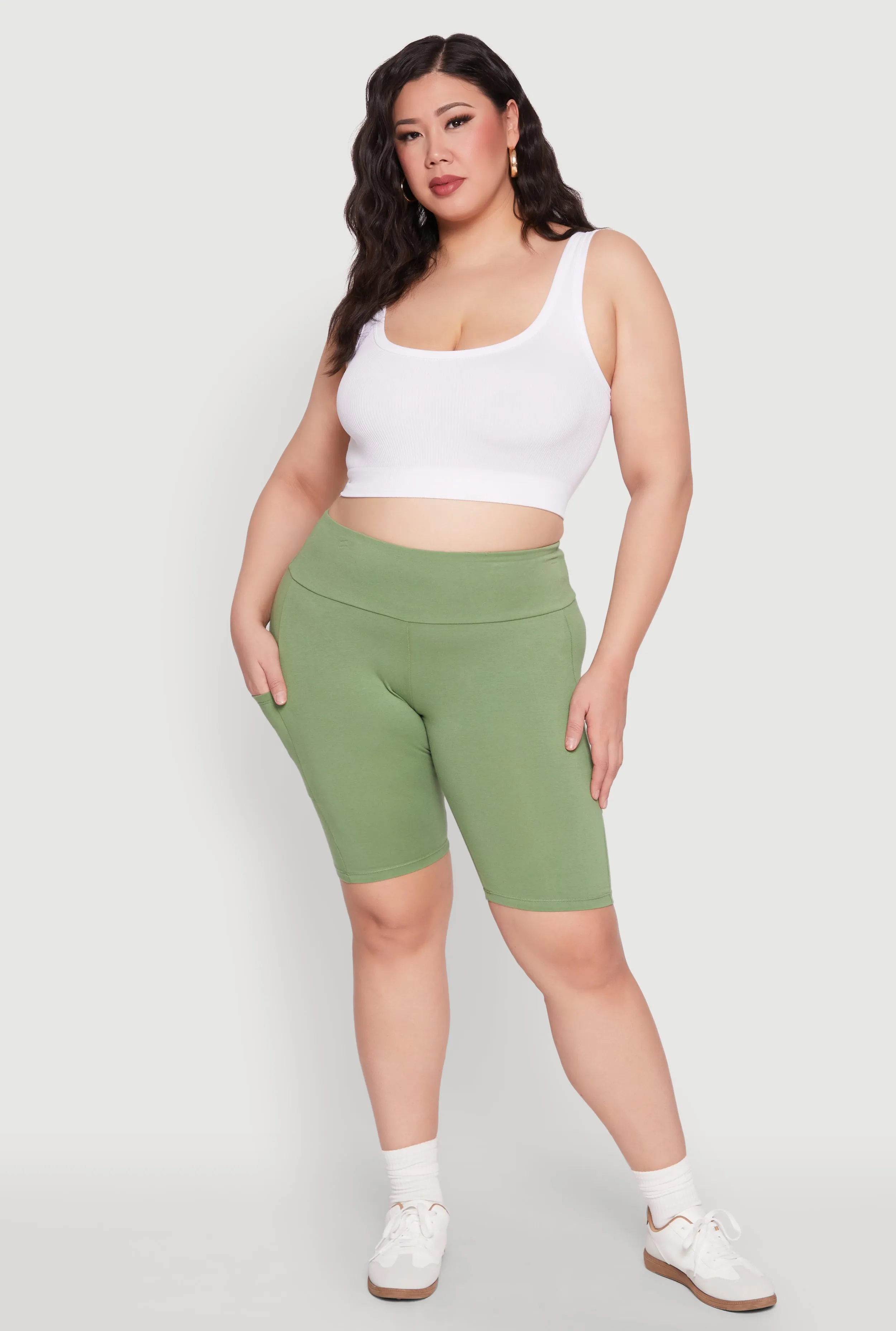 Plus Size High Waist Cell Phone Pocket Biker Shorts sold by Rainbow