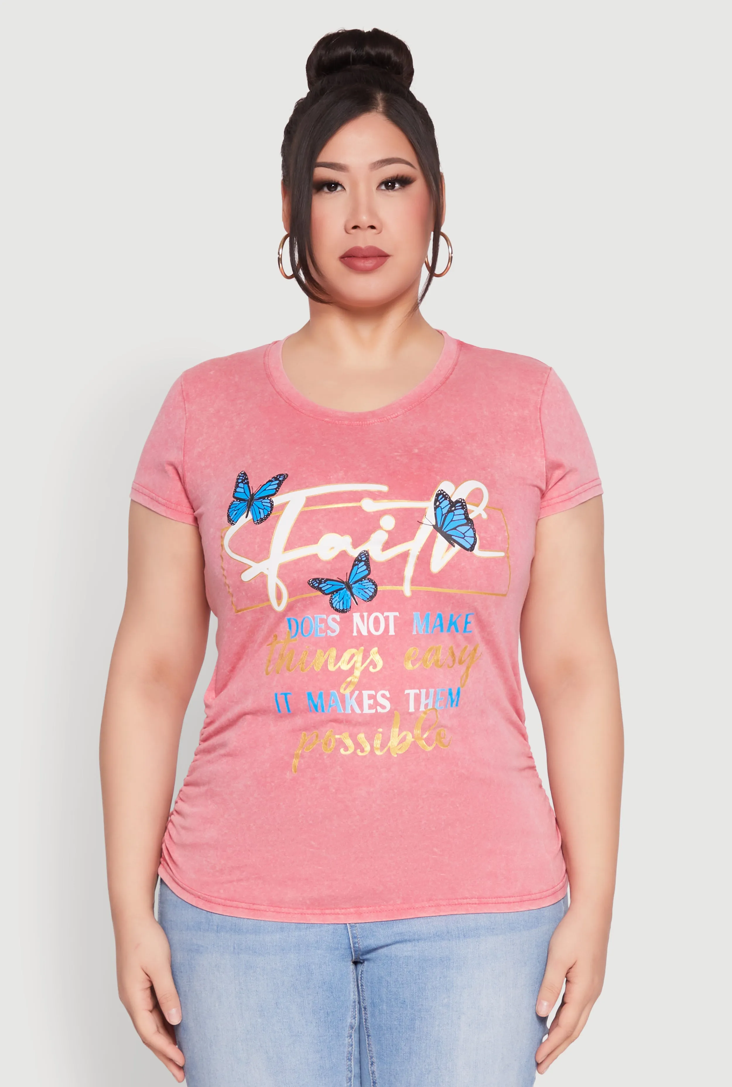 Plus Size Mineral Wash Butterfly Faith Graphic Tee sold by Rainbow product image thumbnail 2