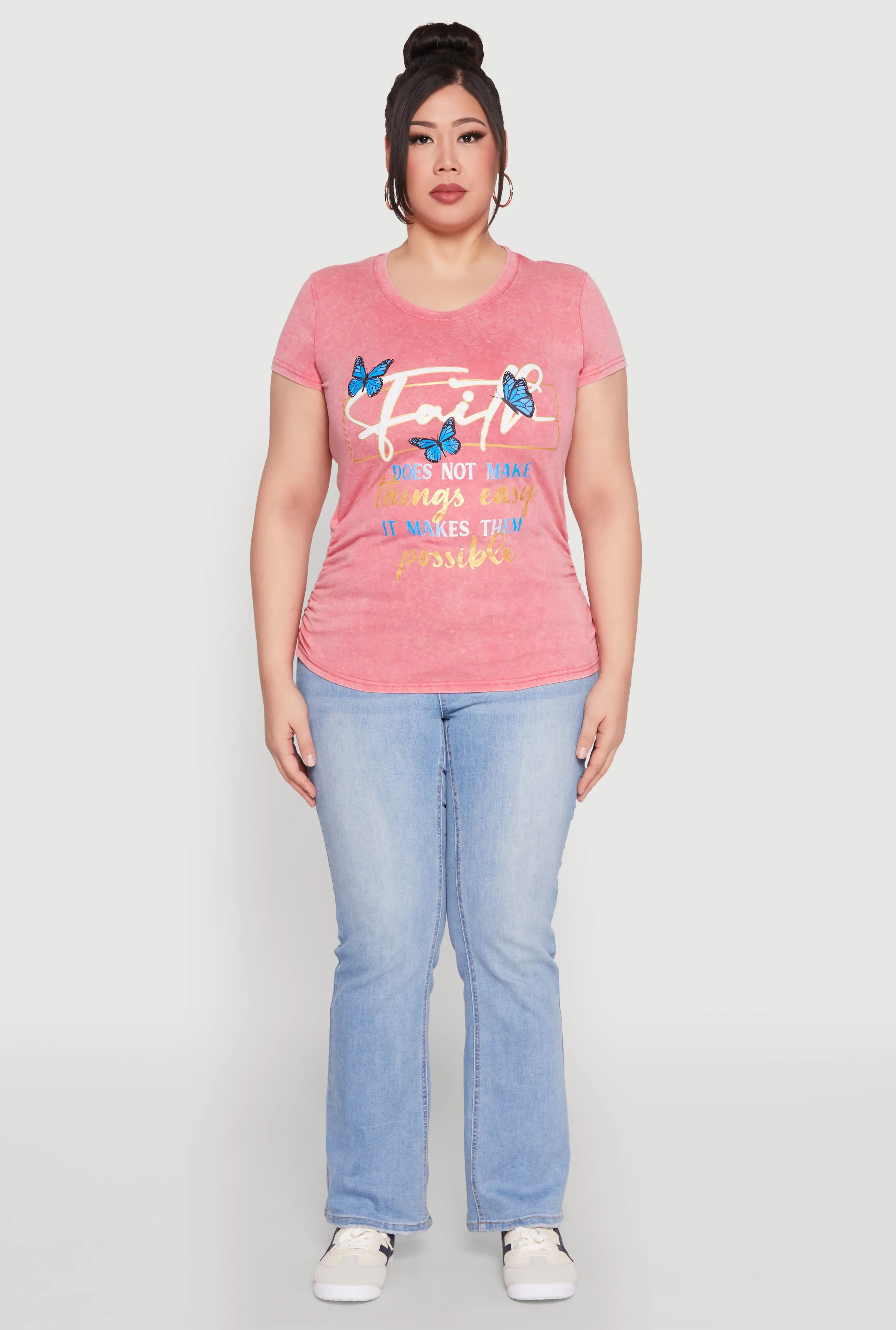 Plus Size Mineral Wash Butterfly Faith Graphic Tee sold by Rainbow product image thumbnail 3