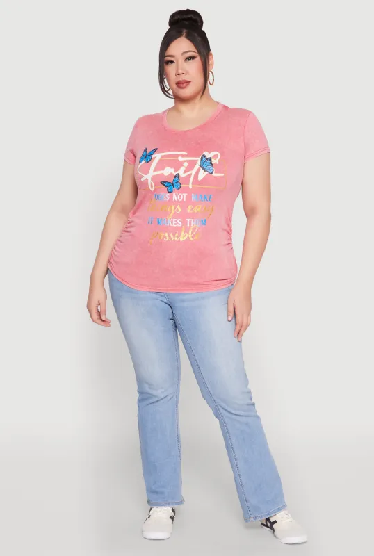 Plus Size Mineral Wash Butterfly Faith Graphic Tee sold by Rainbow