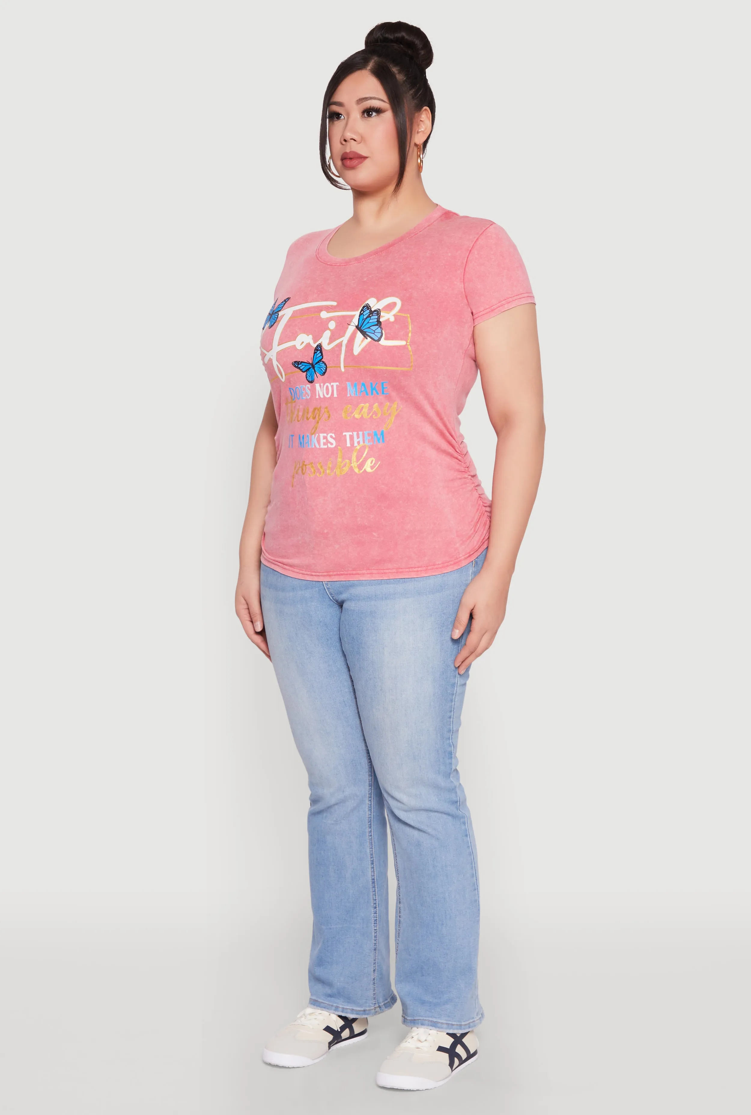 Plus Size Mineral Wash Butterfly Faith Graphic Tee sold by Rainbow product image thumbnail 5