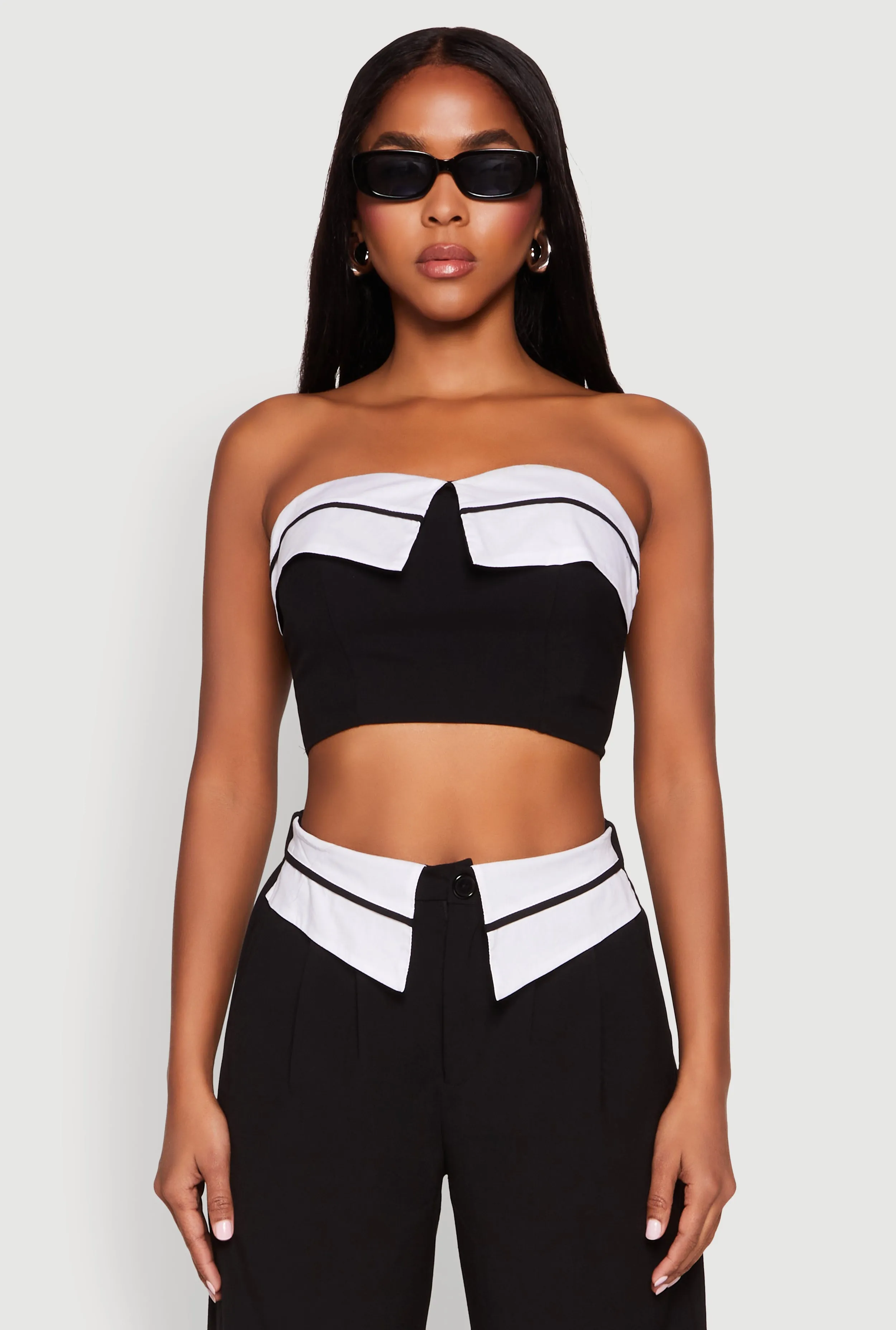 Contrast Trim Fold Over Crop Top sold by Rainbow