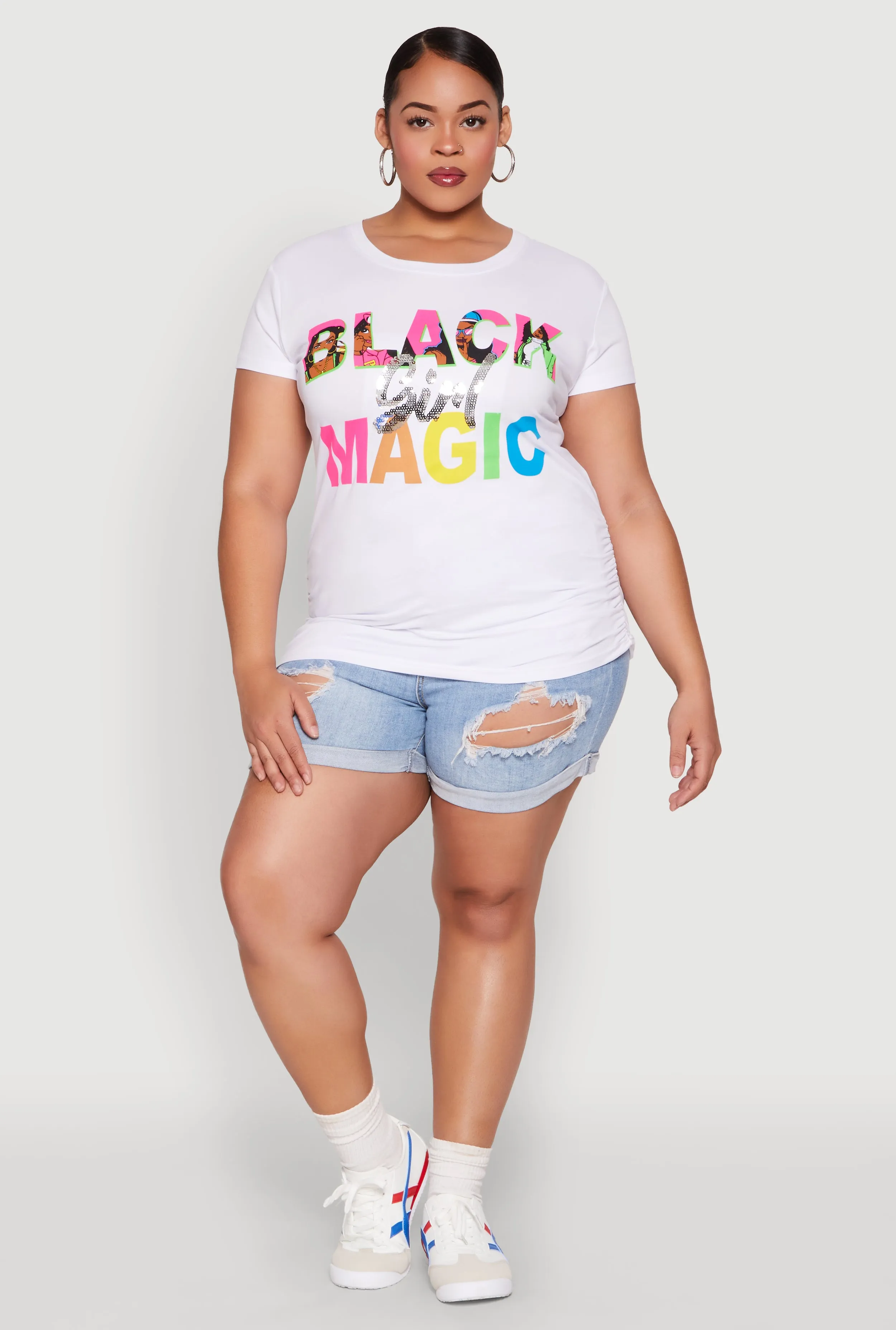 Plus Size Black Girl Magic Sequin Graphic Tee sold by Rainbow