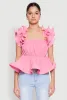 Ruffle Sleeve Plisse Peplum Top sold by Rainbow