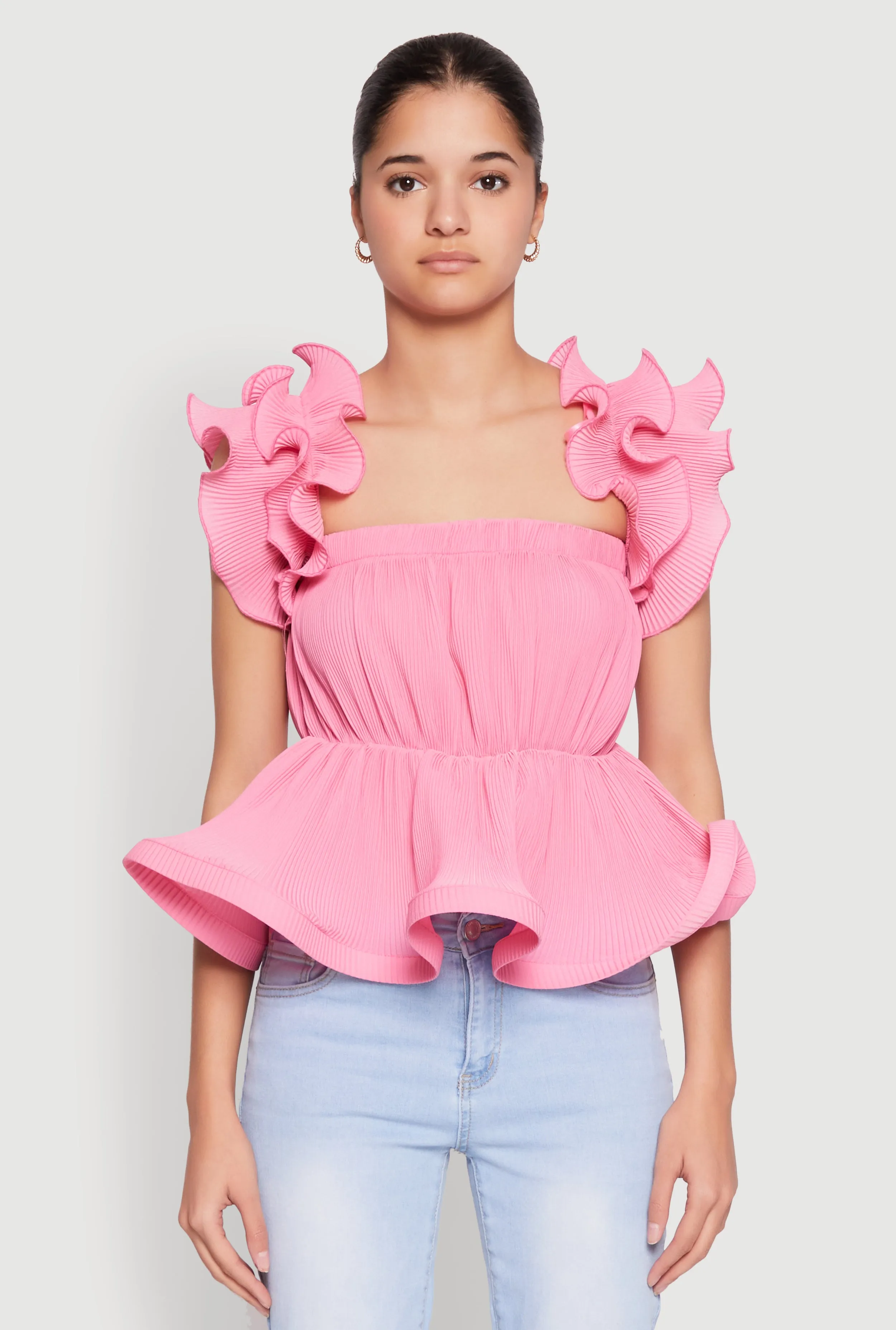 Ruffle Sleeve Plisse Peplum Top sold by Rainbow product image thumbnail 2