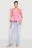 Ruffle Sleeve Plisse Peplum Top sold by Rainbow