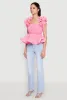Ruffle Sleeve Plisse Peplum Top sold by Rainbow