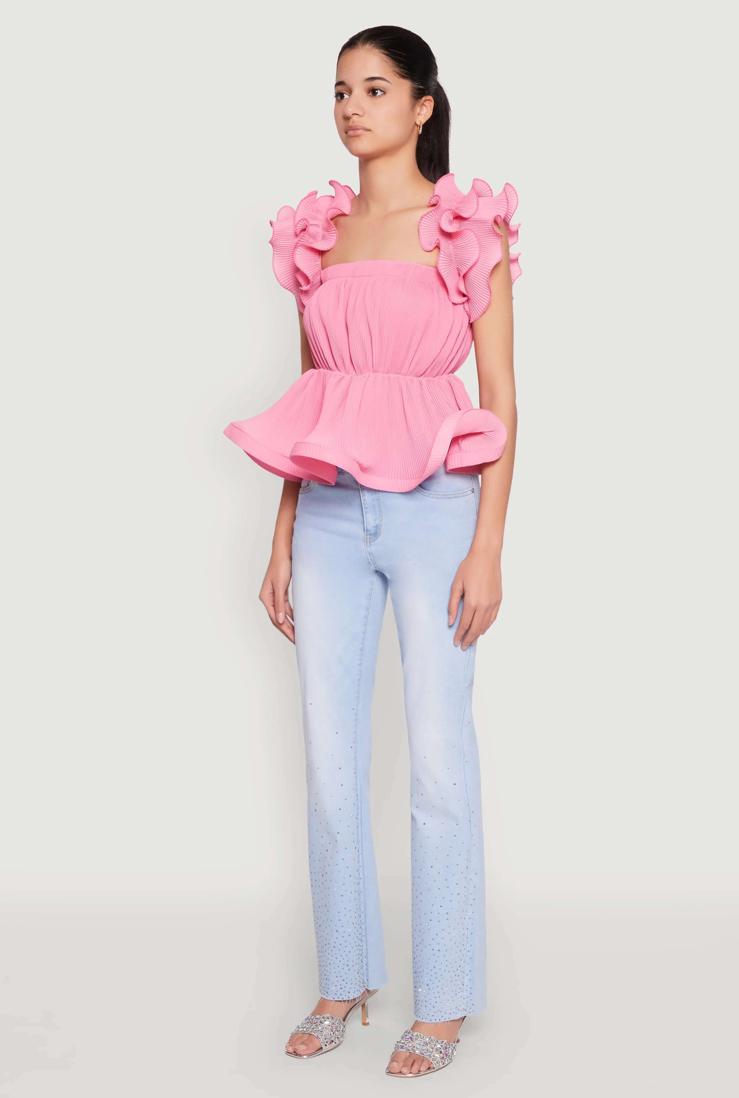 Ruffle Sleeve Plisse Peplum Top sold by Rainbow product image thumbnail 5