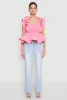 Ruffle Sleeve Plisse Peplum Top sold by Rainbow