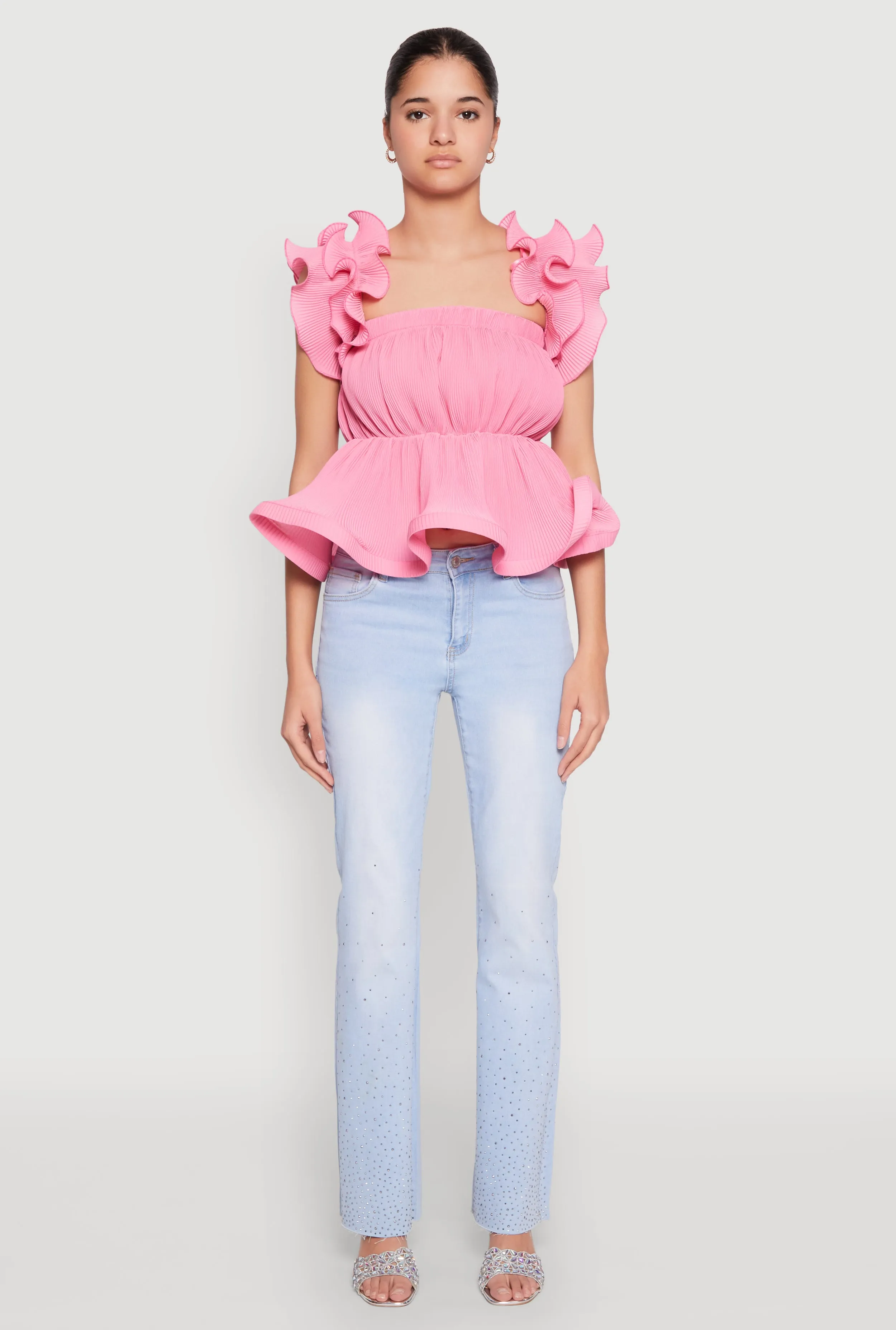 Ruffle Sleeve Plisse Peplum Top sold by Rainbow product image thumbnail 3