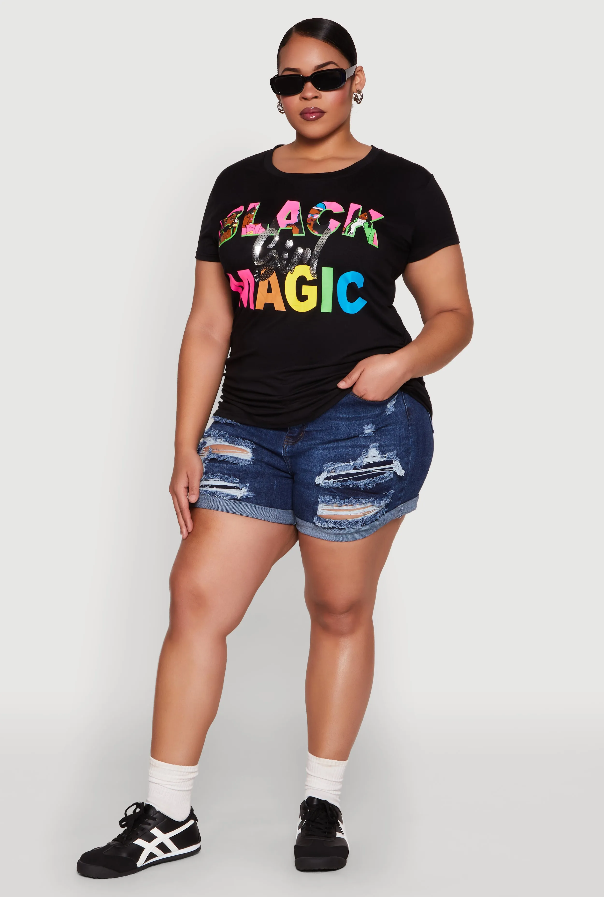Plus Size Black Girl Magic Sequin Graphic Tee sold by Rainbow