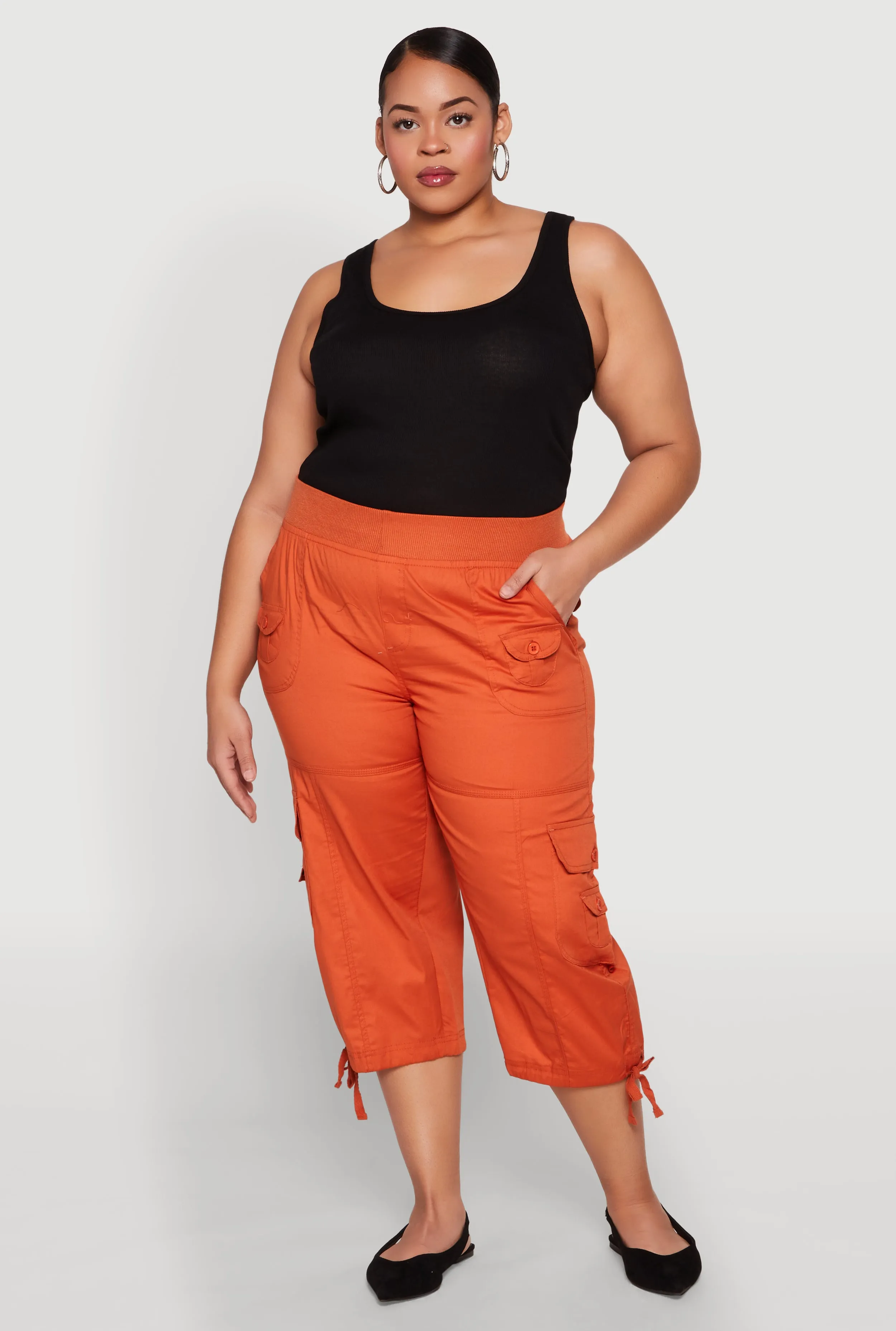 Plus Size High Waisted Cargo Capri Pants sold by Rainbow