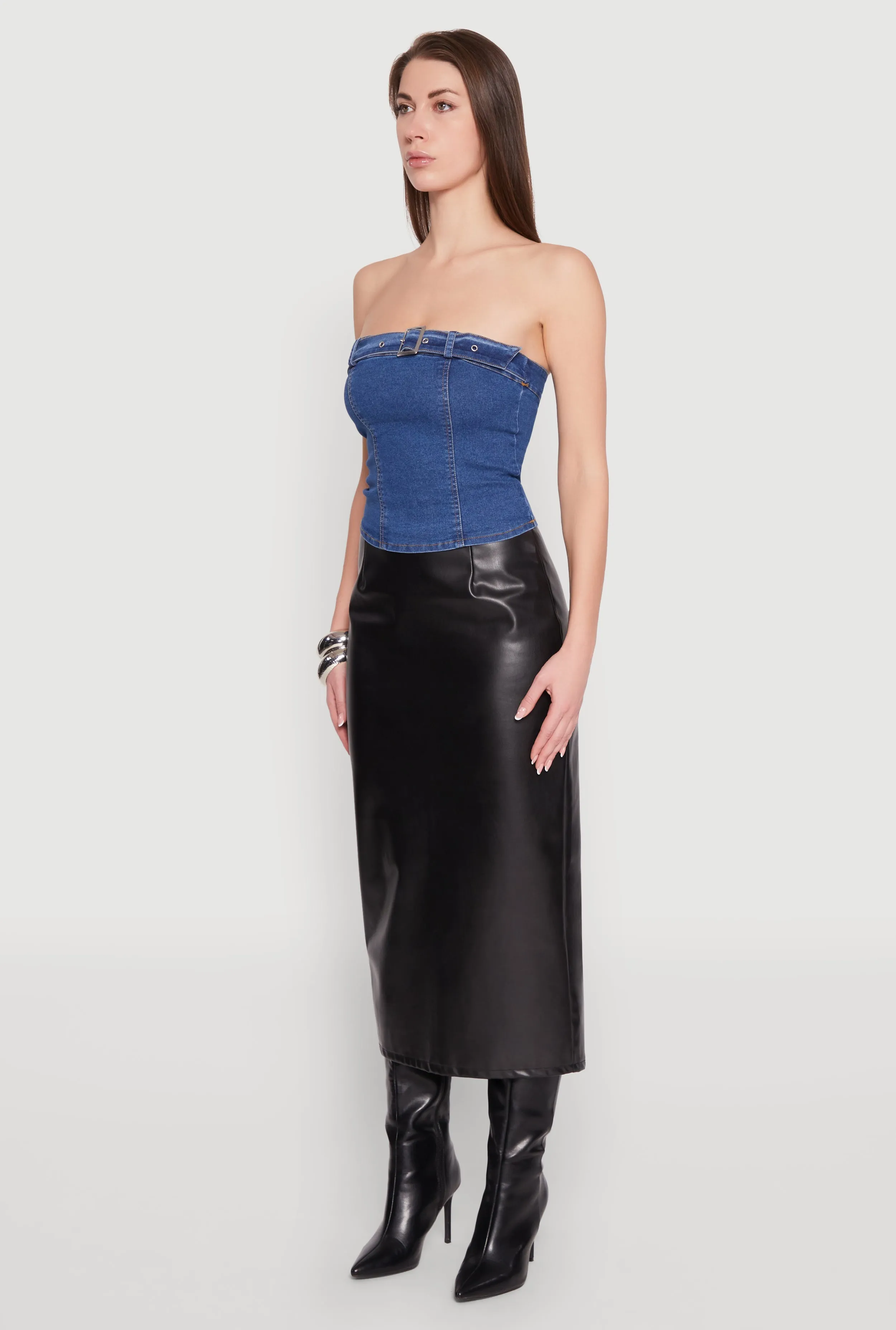 Denim Belted Front Tube Top sold by Rainbow product image thumbnail 5
