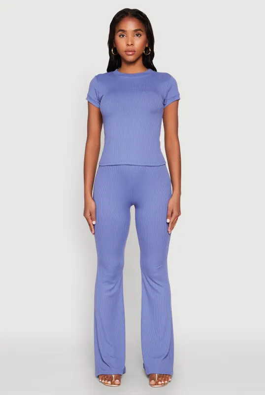 High Waisted Rib Knit Palazzo Pants sold by Rainbow