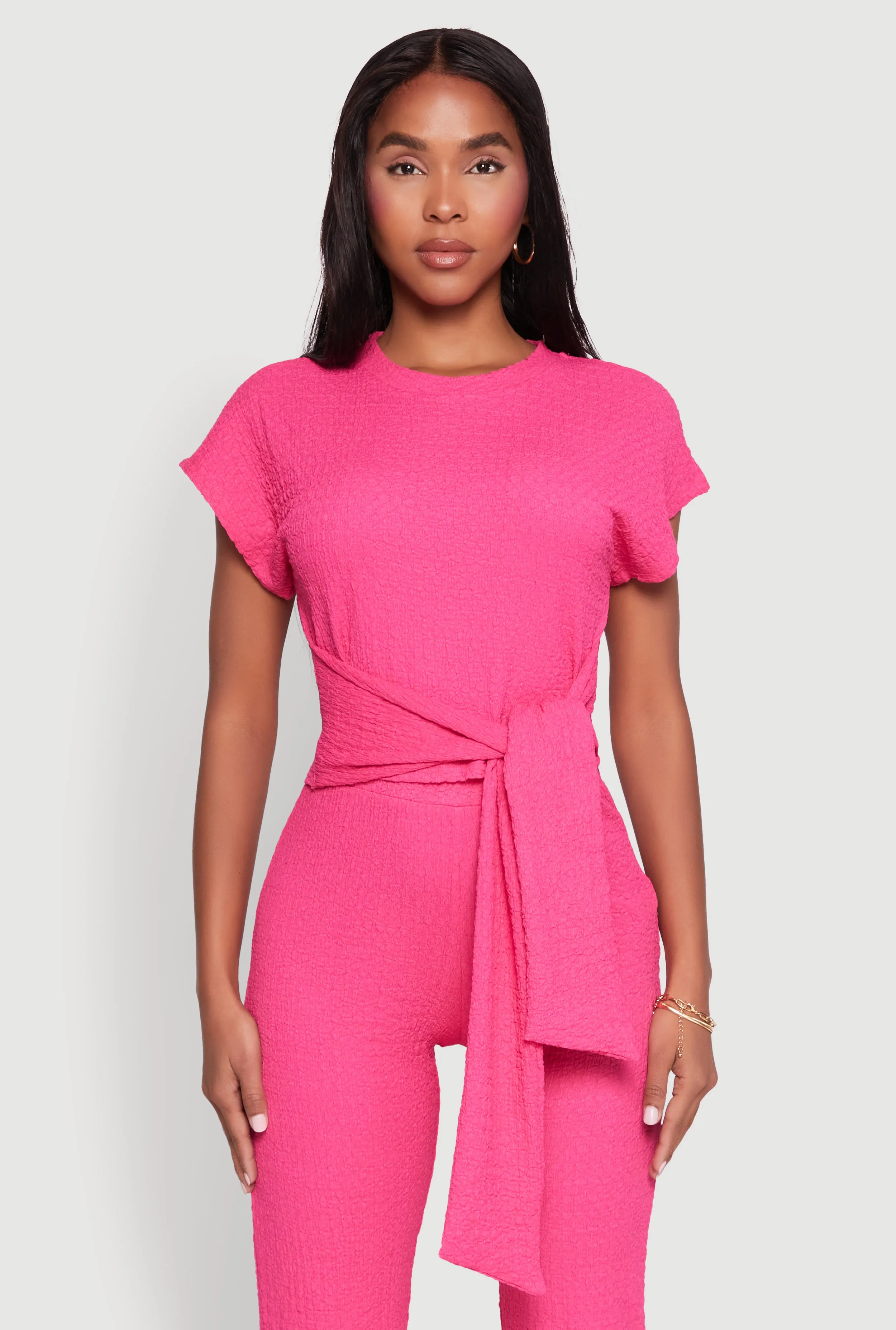 Tie Front Textured Knit Top sold by Rainbow