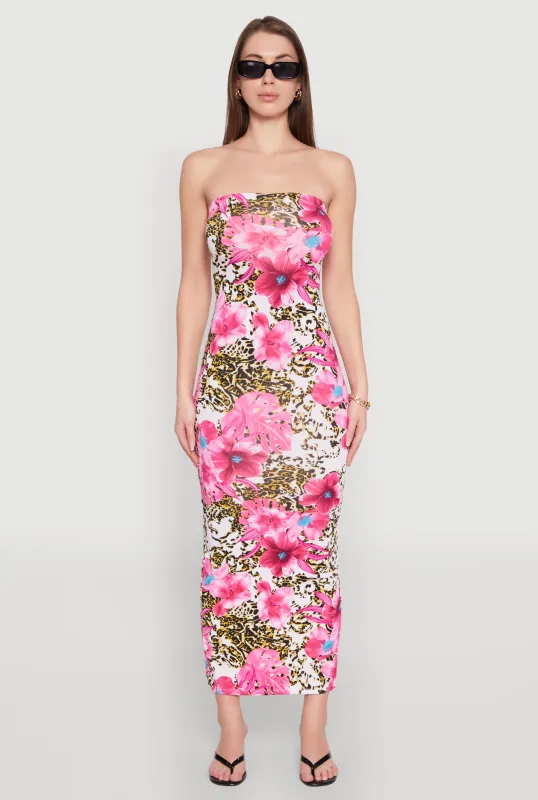 Animal Floral Print Maxi Tube Dress sold by Rainbow