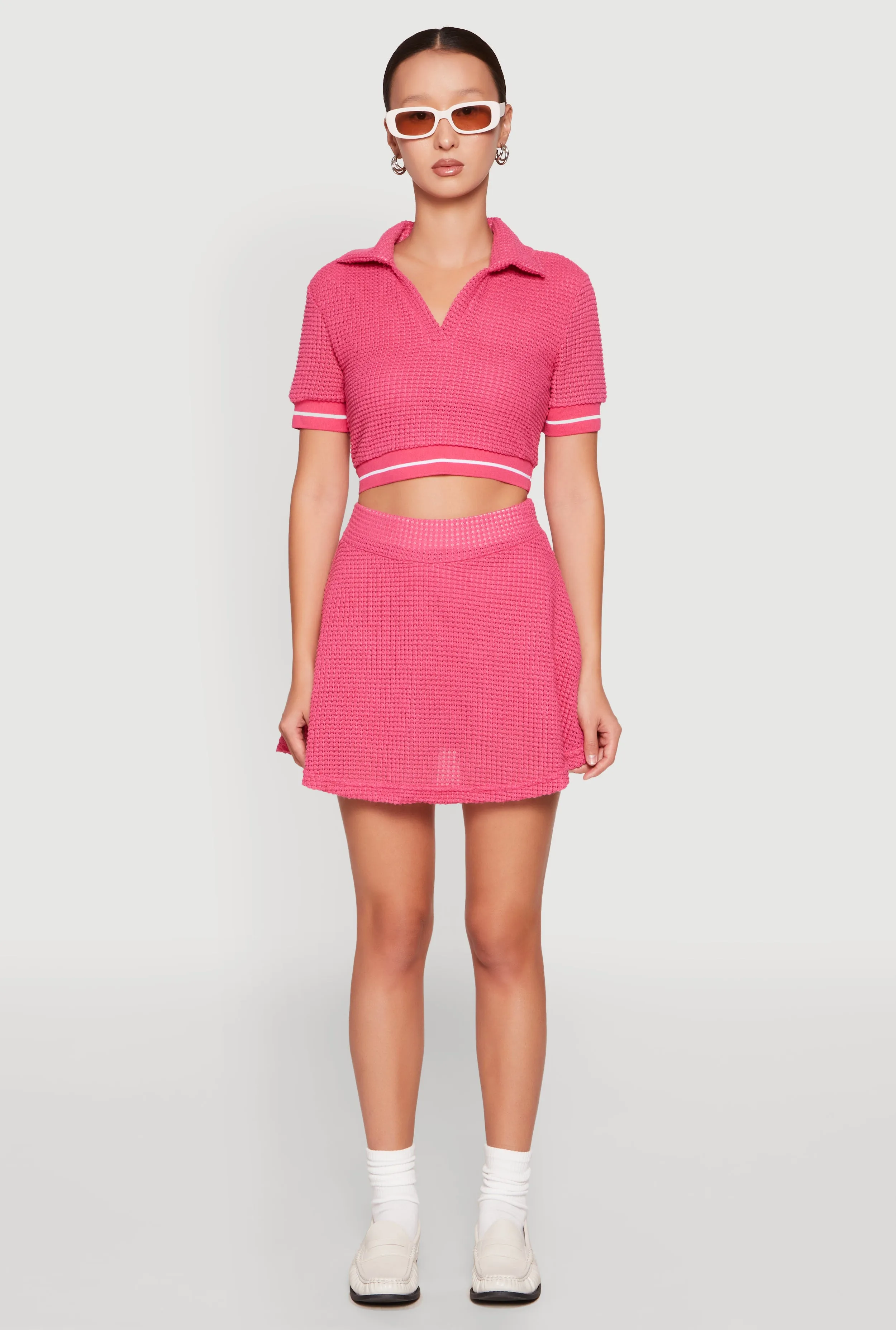 Textured Knit Johnny Collar Crop Top sold by Rainbow product image thumbnail 3