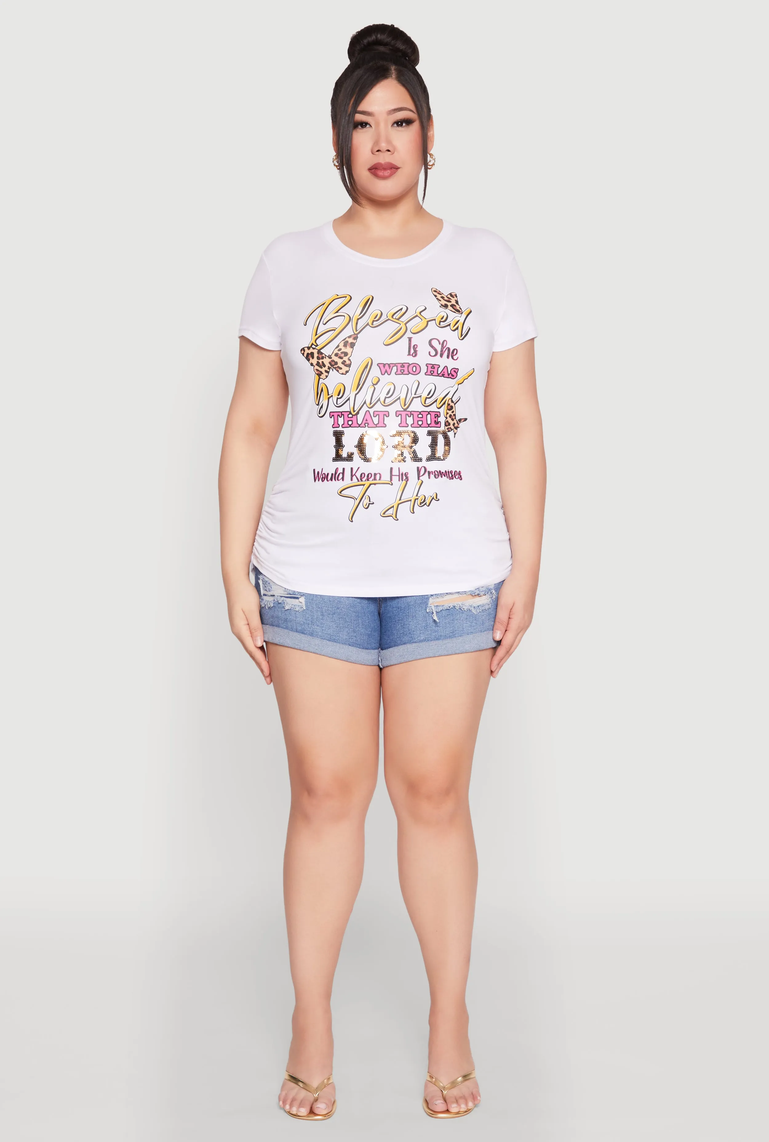 Plus Size Blessed Is She Ruched Graphic Tee sold by Rainbow product image thumbnail 3
