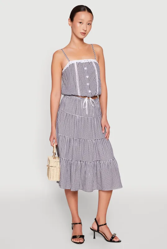 Madden Girl Gingham Midi Tiered Skirt sold by Rainbow