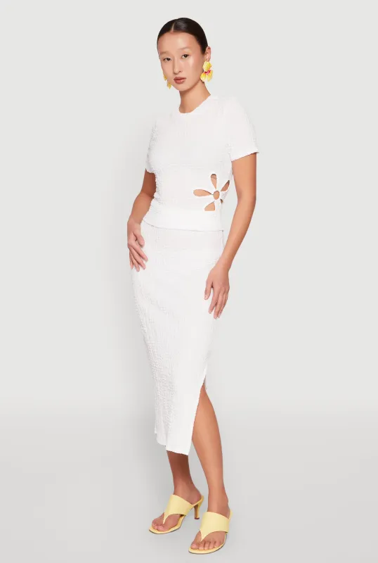 Textured Knit Side Slit Midi Skirt sold by Rainbow