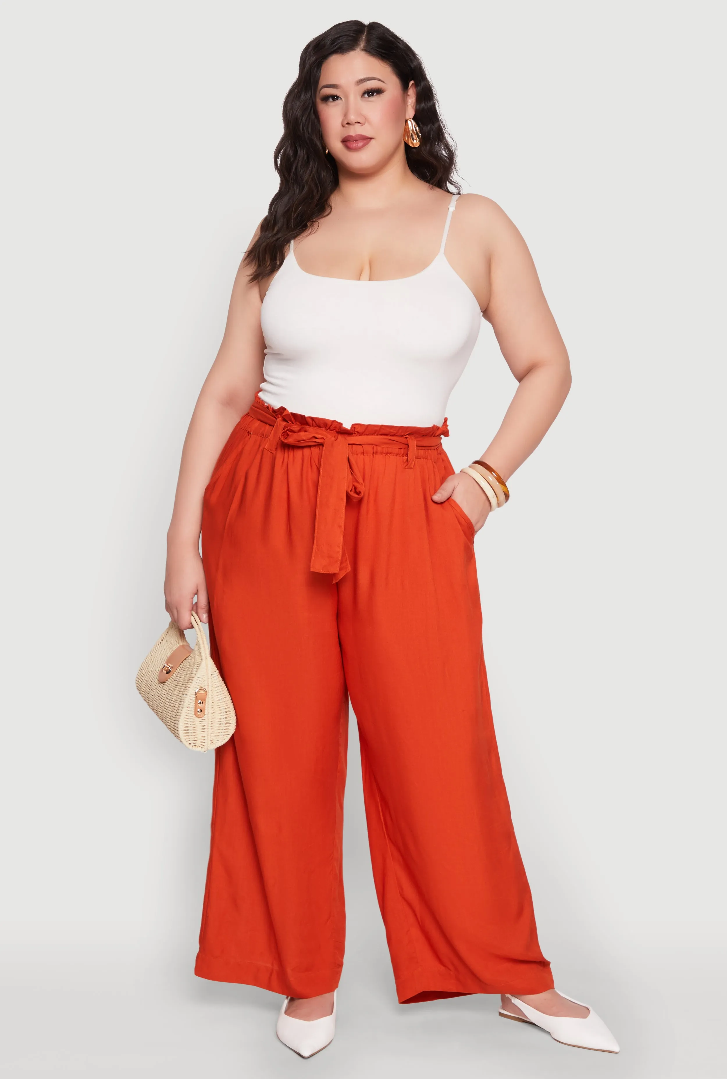 Plus Size Paper Bag Waist Belted Pants sold by Rainbow
