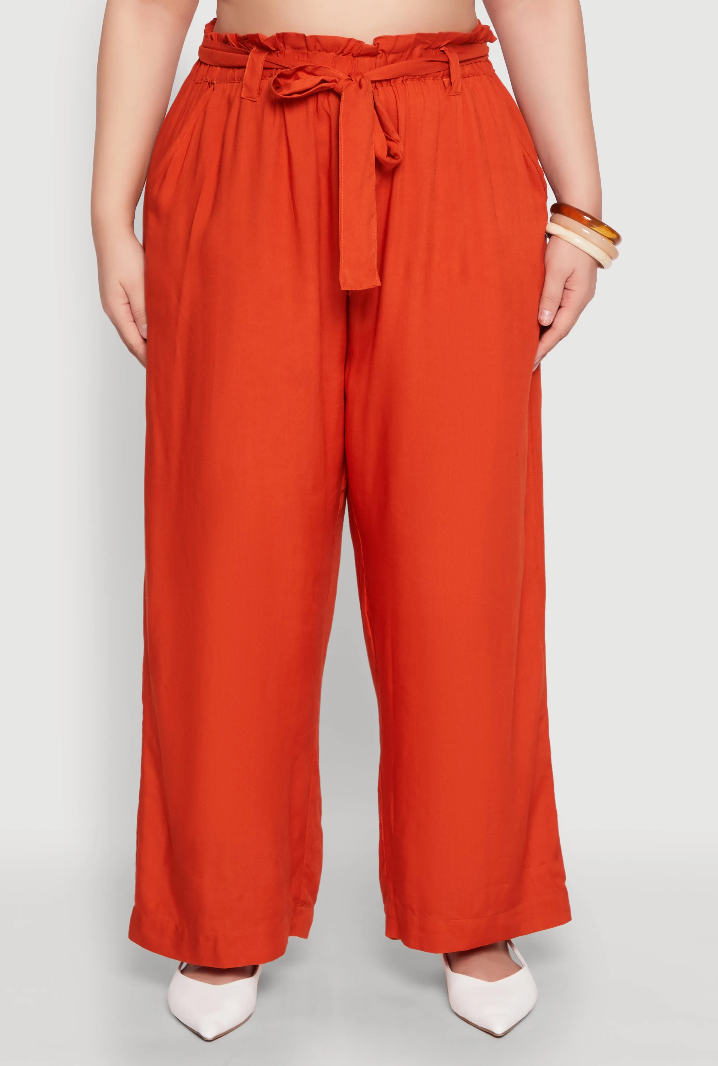 Plus Size Paper Bag Waist Belted Pants sold by Rainbow product image thumbnail 5