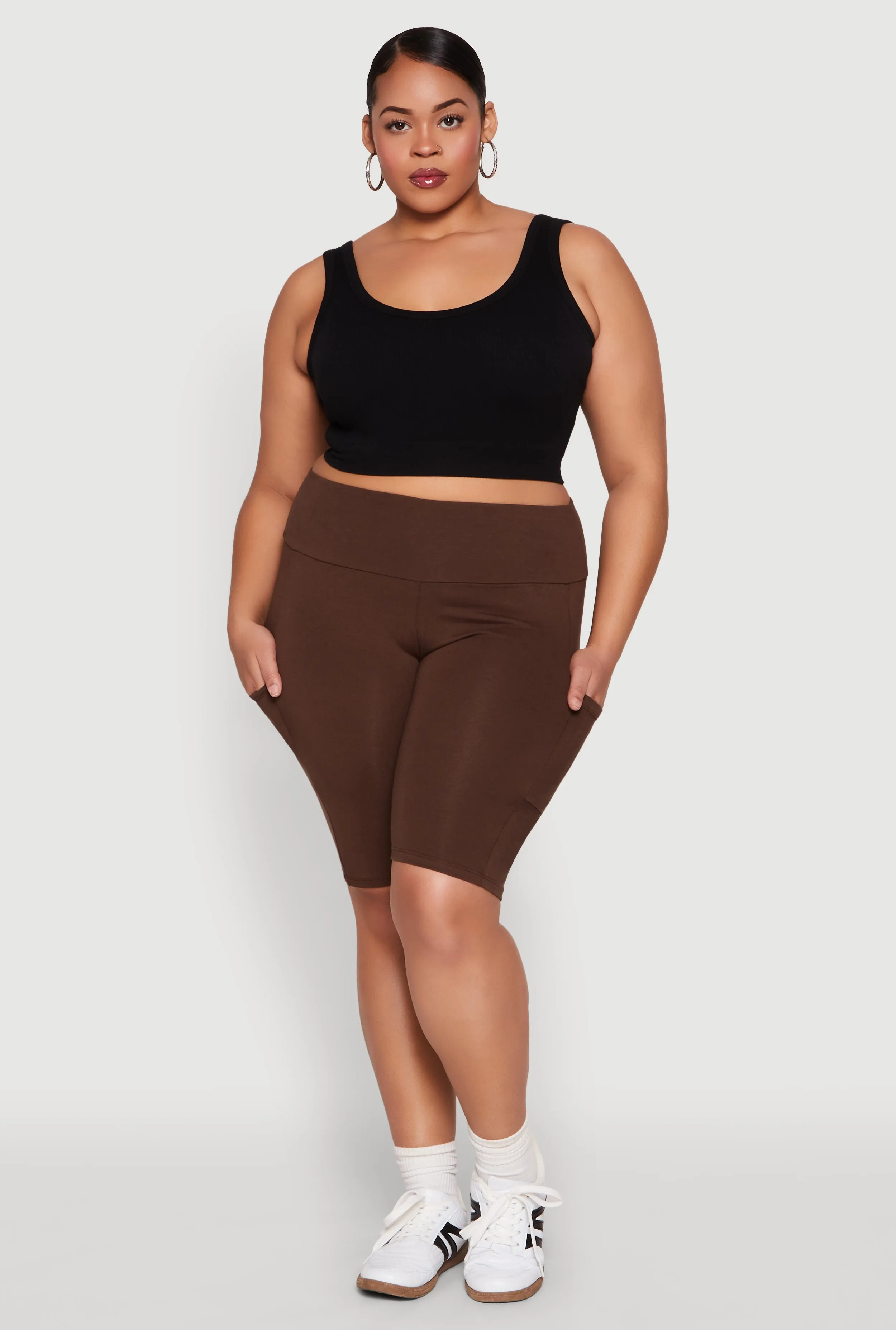 Plus Size High Waist Cell Phone Pocket Biker Shorts sold by Rainbow