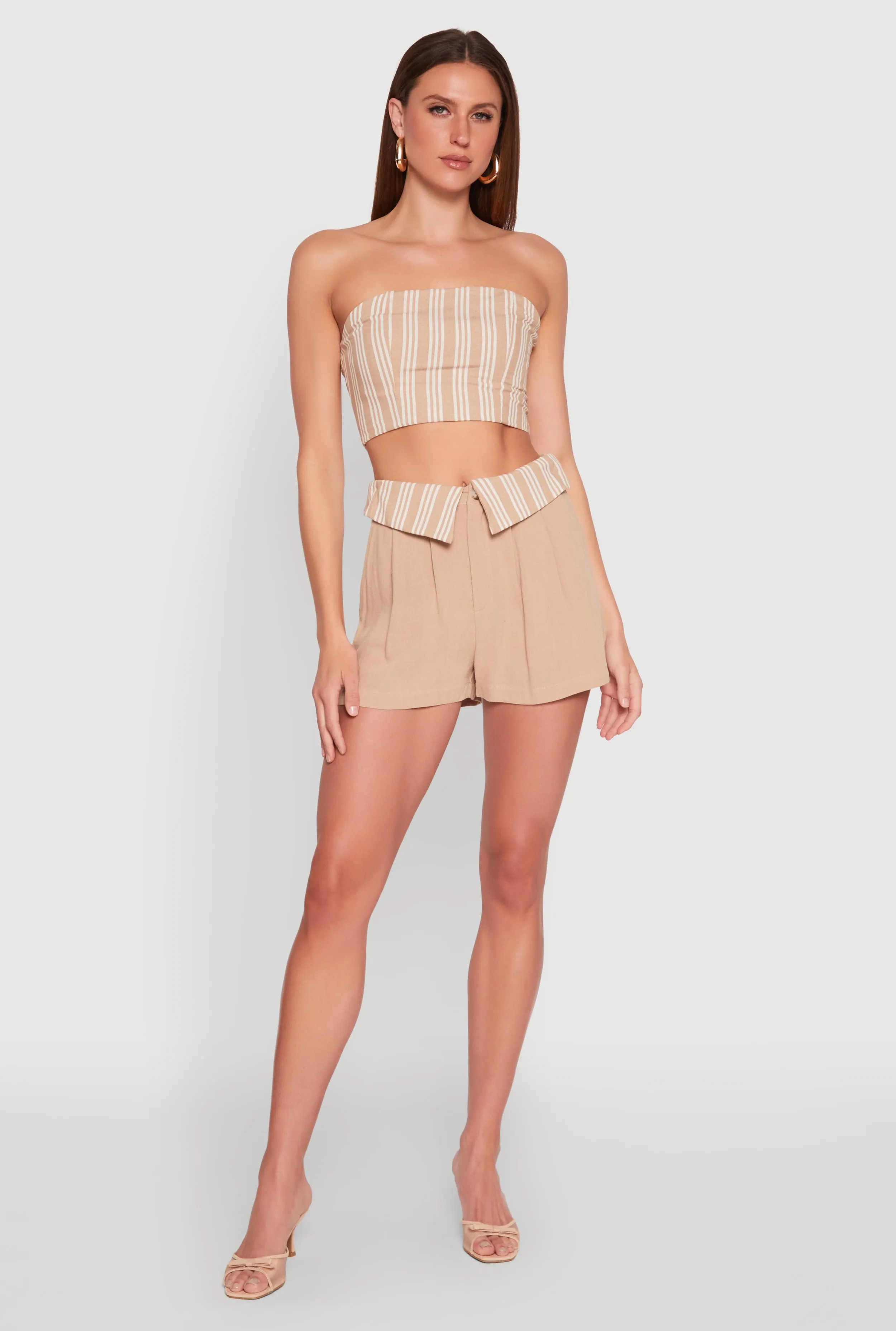 Stripe Fold Over Pleated Shorts sold by Rainbow